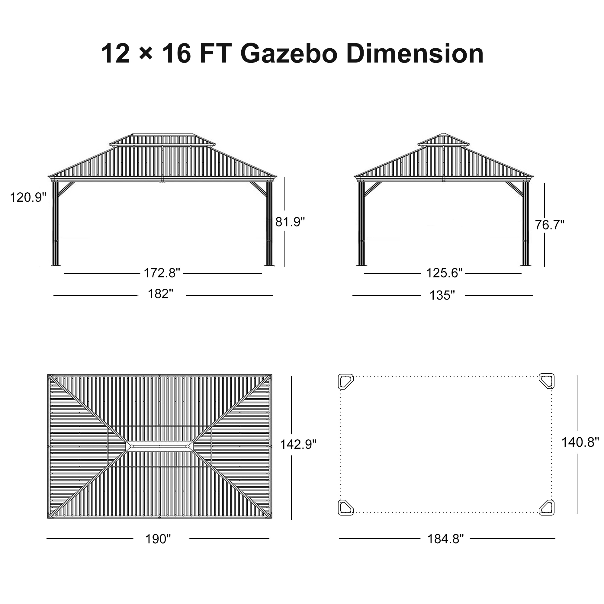 16-ft x 12-ft Gray Aluminum and Steel Hardtop Gazebo with Screen