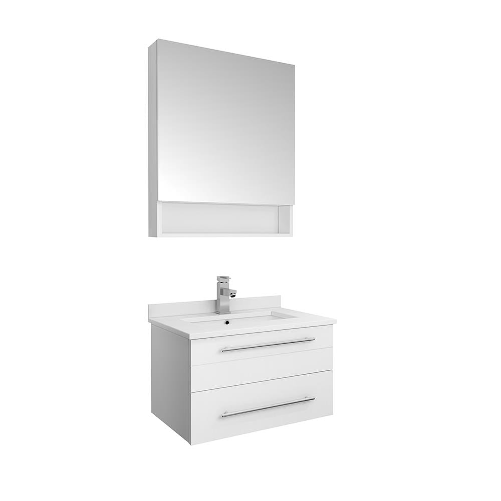 White Quartz Stone Wall Mounted Vanity Set with Medicine Cabinet