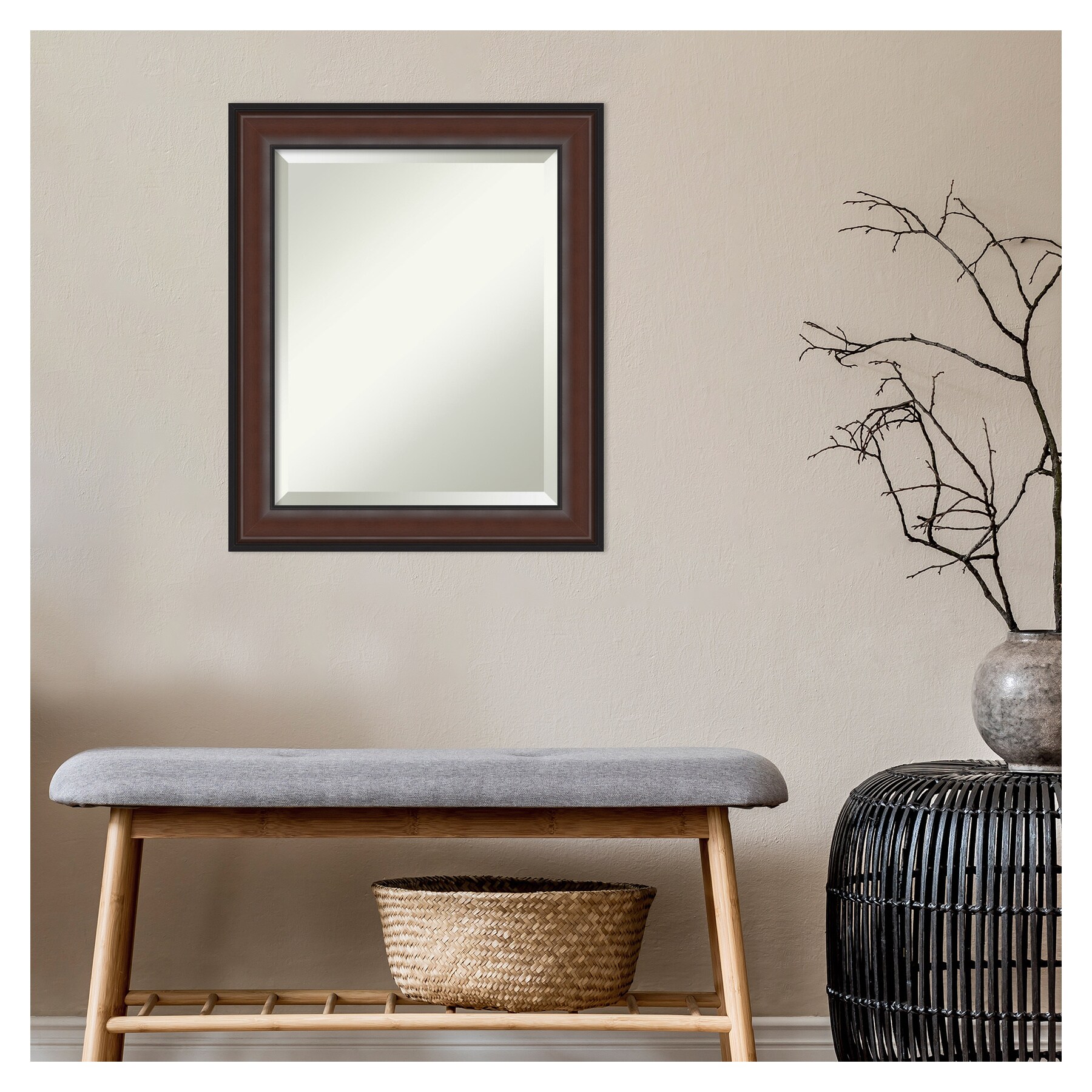Harvard Walnut Beveled Framed Rectangular Wall Mirror