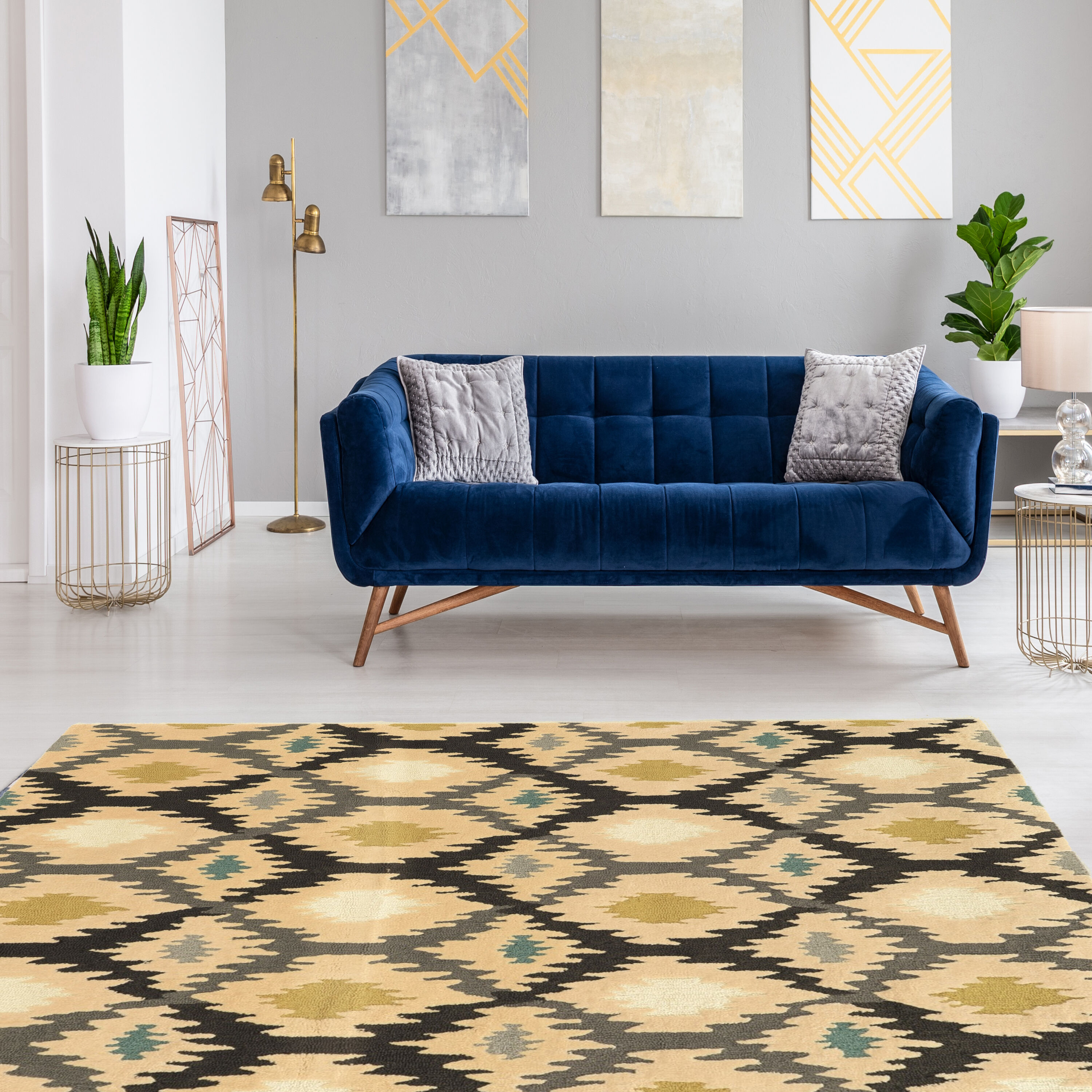 Linon RUG-TAF0481 Trio 8 x 10 (ft) Tufted Polyester Grey Rectangular Indoor Geometric Bohemian/Eclectic Area rug