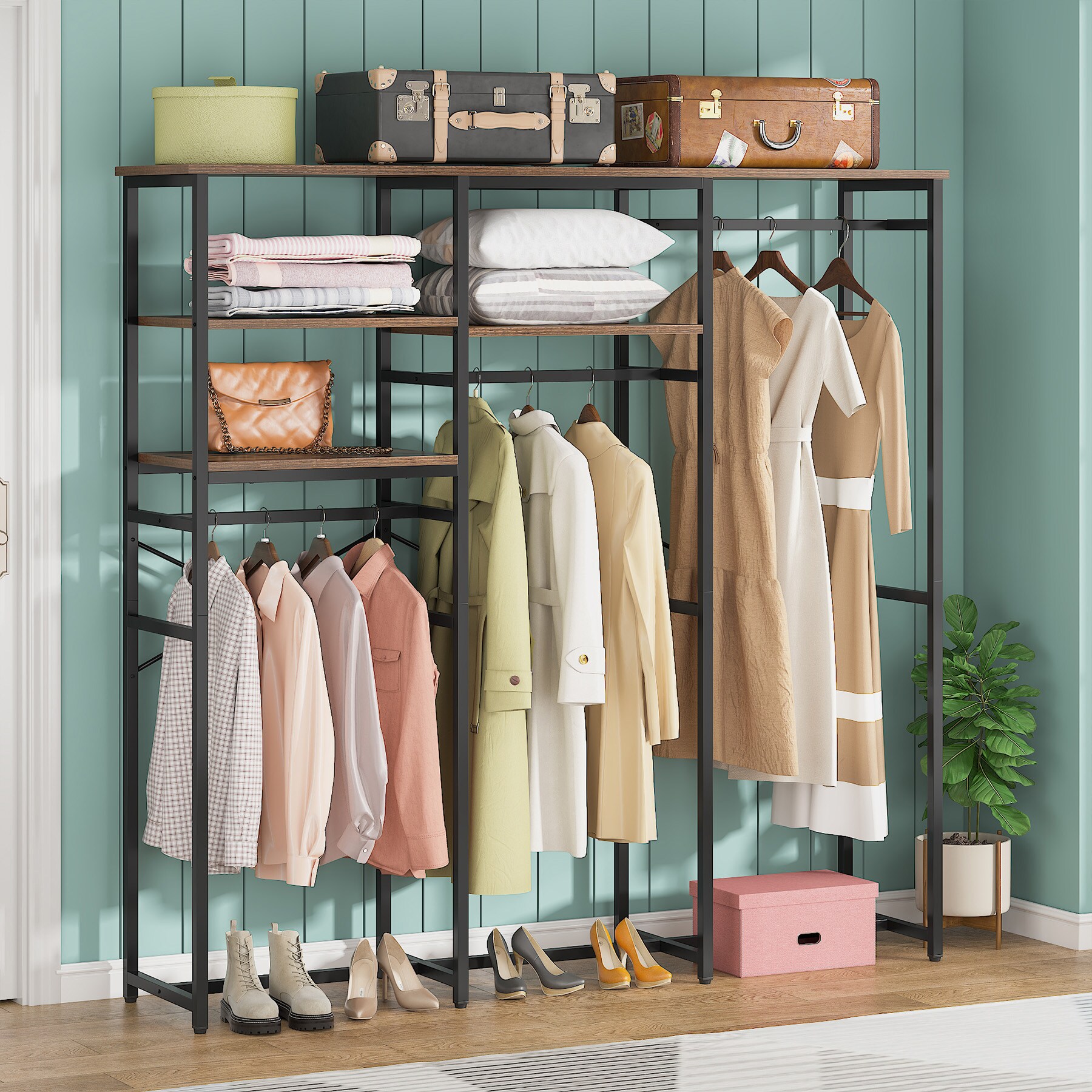  Tribesigns Freestanding Closet Organizer, 75 inch Clothing Rack  with Shelves, Heavy Duty Garment Rack Wardrobe Closet with Hanging Rods :  Home & Kitchen