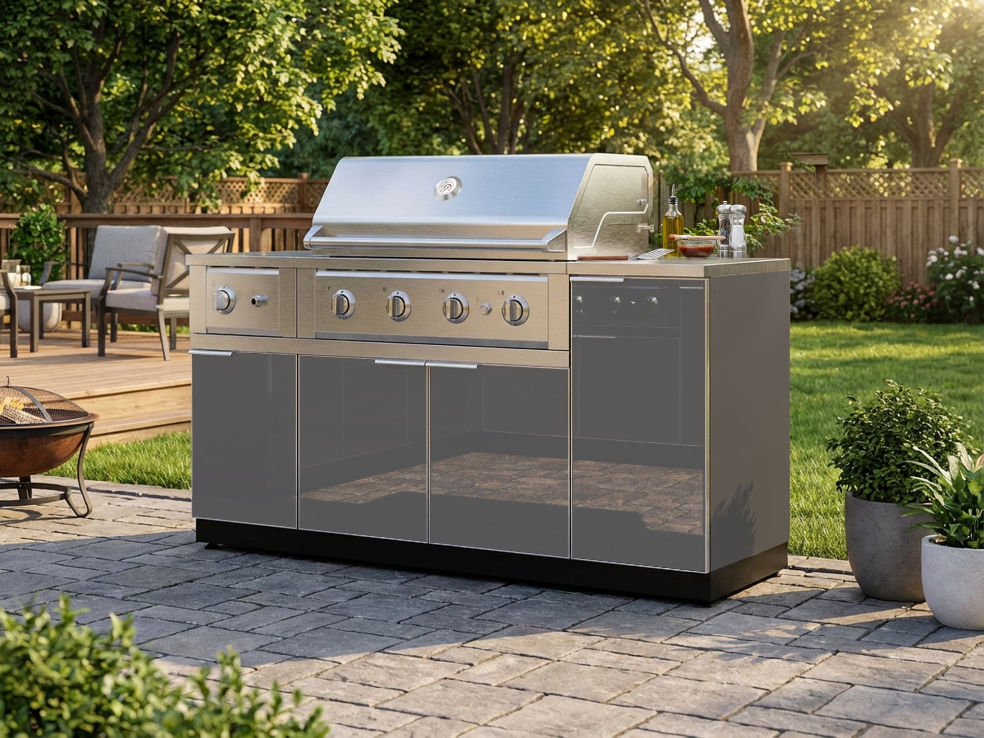 NewAge Products Classic Series 68-in W Modular Outdoor Kitchen Grill island with 5 -Burners Gas Grill, Slate Gray Powder-coated aluminum Tempered glass panel Door Sansujyuku sansujyuku.com