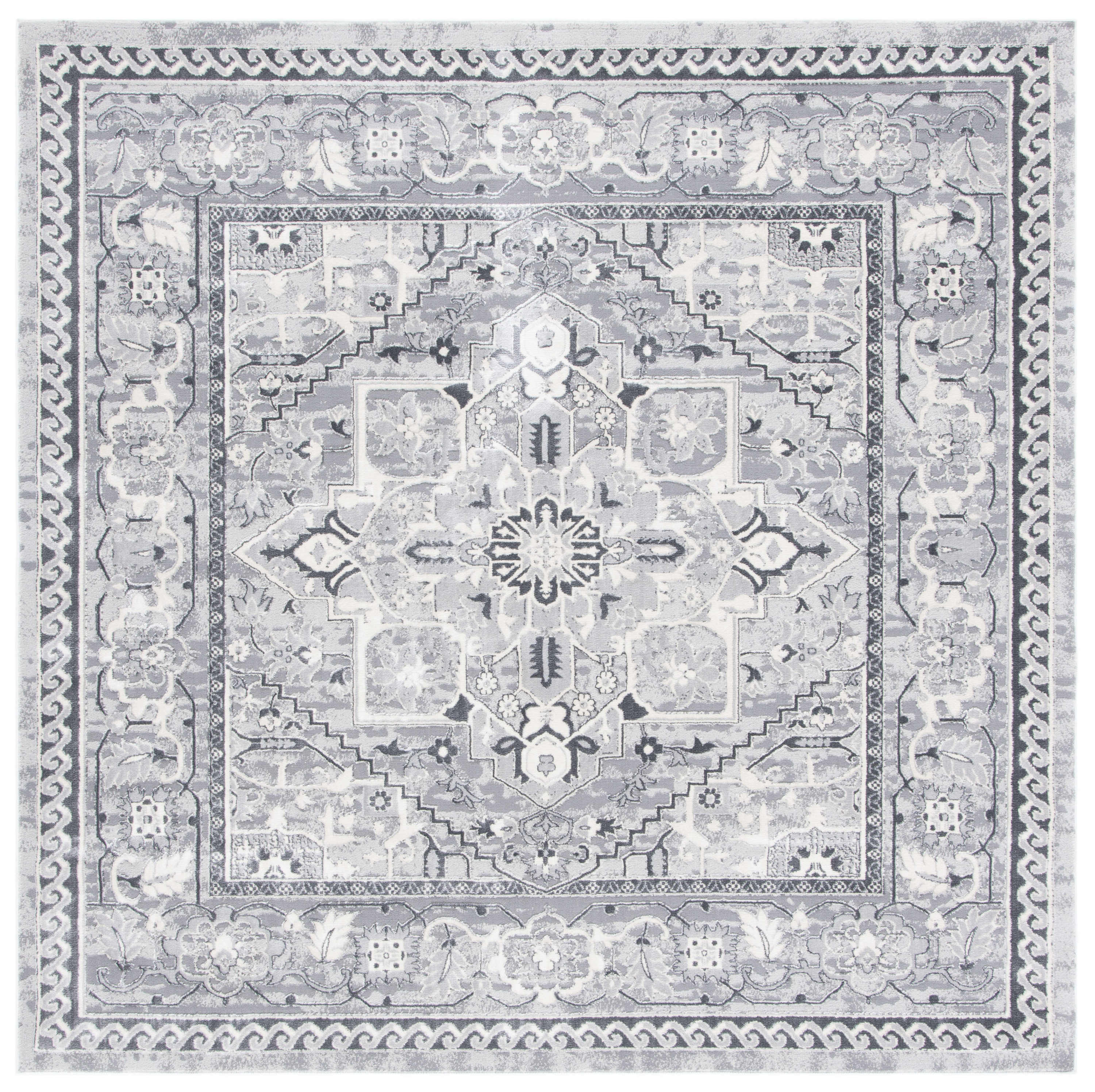 Safavieh ALH610A-7SQ Alhambra Namita 7 x 7 (ft) Loomed Synthetic Cream/Gray Square Indoor Distressed/Overdyed Area rug