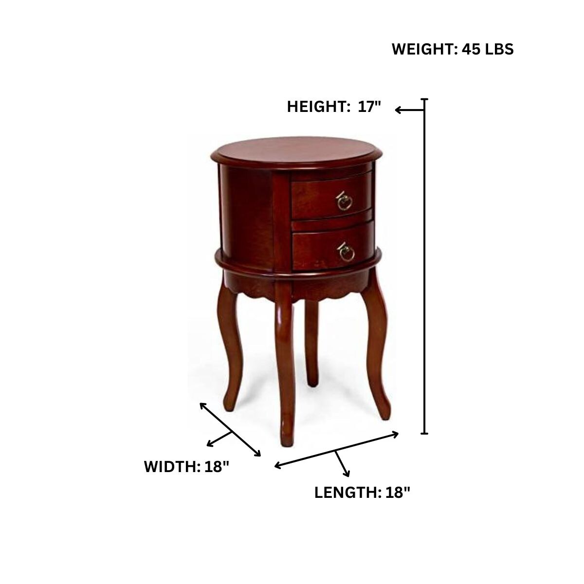 Mahogany Round Twin Drawer Accent Table with Storage