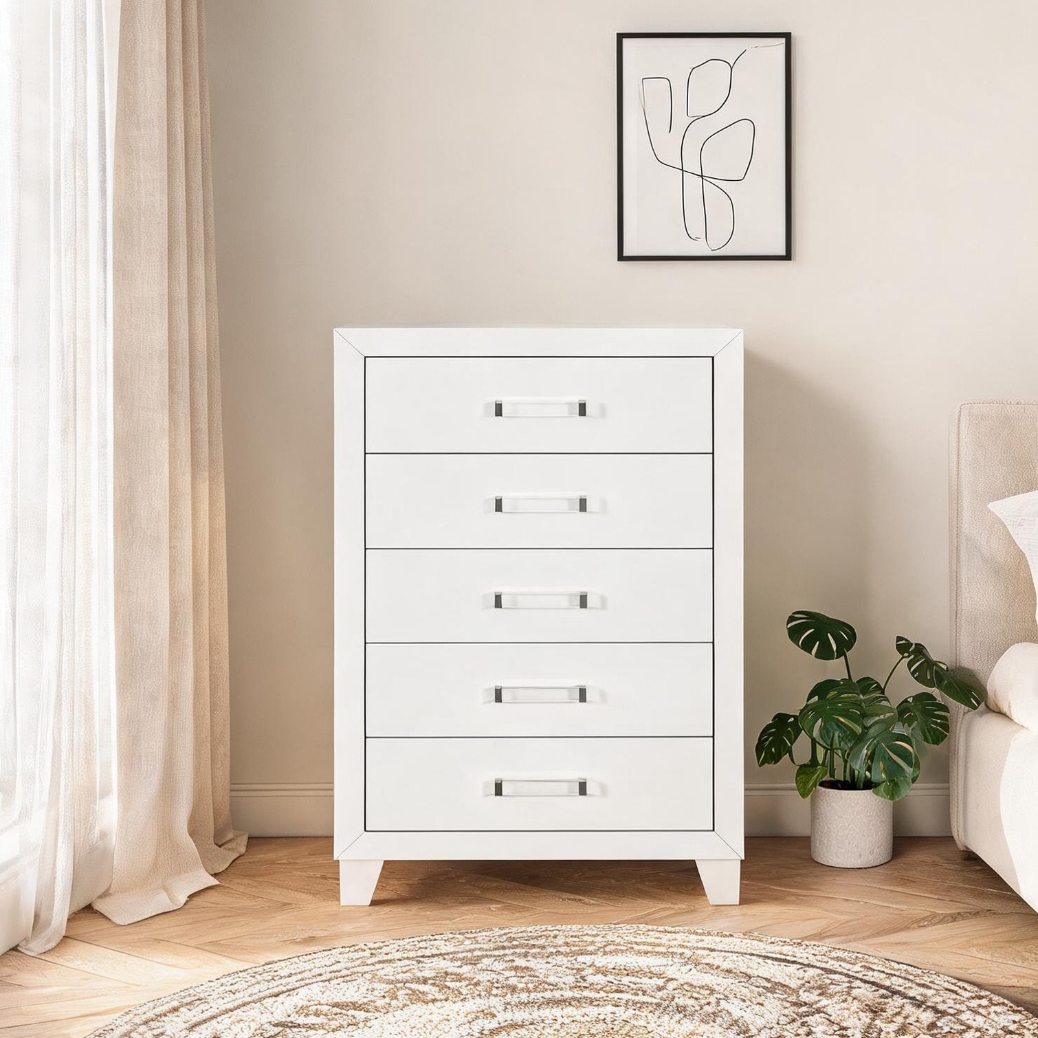 SUNCREAT Contemporary 5-Drawer Chest in Soft White with Acrylic ...