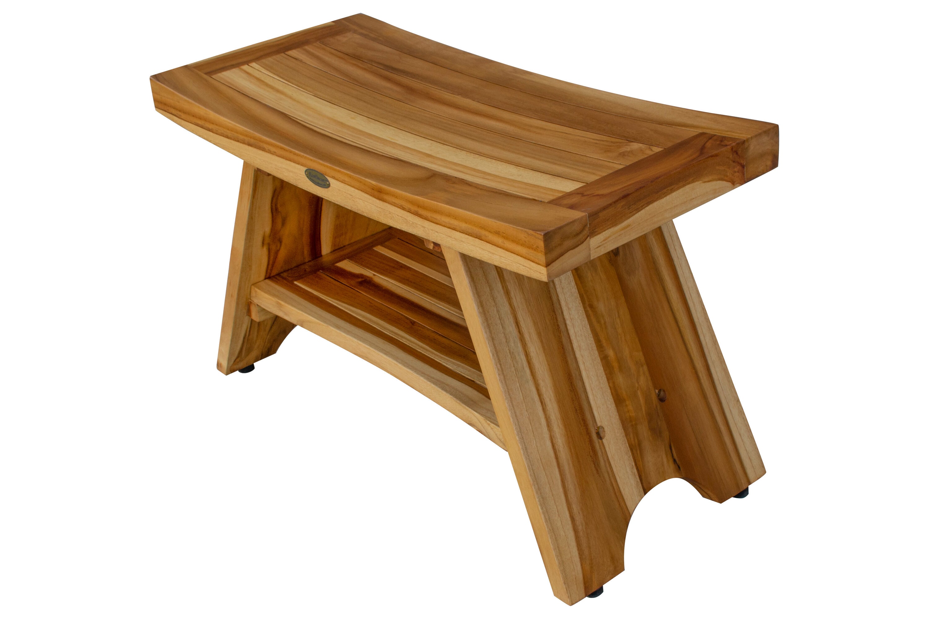 30" Earthy Teak Wood Shower Bench with Shelf