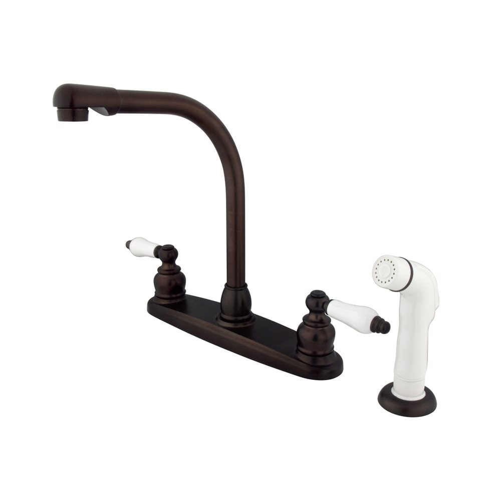 Victorian Oil-Rubbed Bronze Double Handle High-arc Kitchen Faucet with Deck Plate and Side Spray Included | - Elements of Design EB715