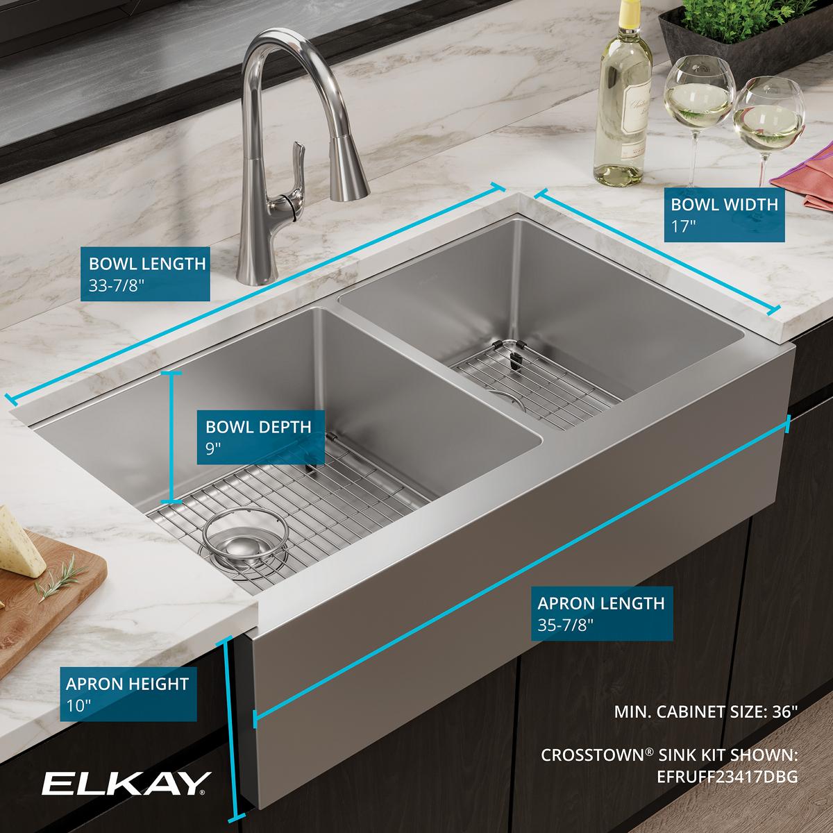 Elkay Crosstown Stainless Steel 33 in. Single Bowl Dual Mount Kitchen Sink with Workstation Kit, Silver