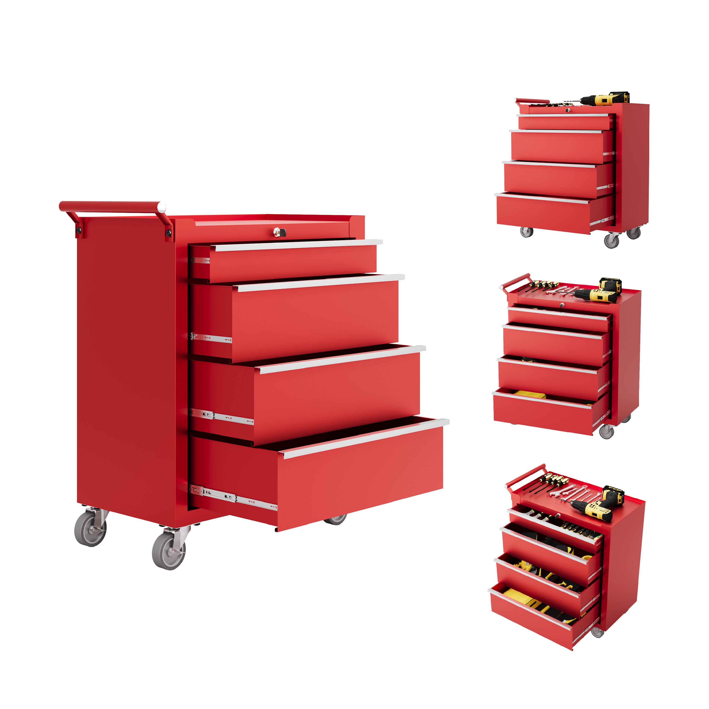 Rolling Tool Chest 4 Drawers Tool Storage Cabinet Toolbox with Wheels Portable Tool Cabinet Organizer with Locking System and Drawer Liners Tool Storage Cart for Garage Workshop #BZI-CFIL-YTUVXYJY48