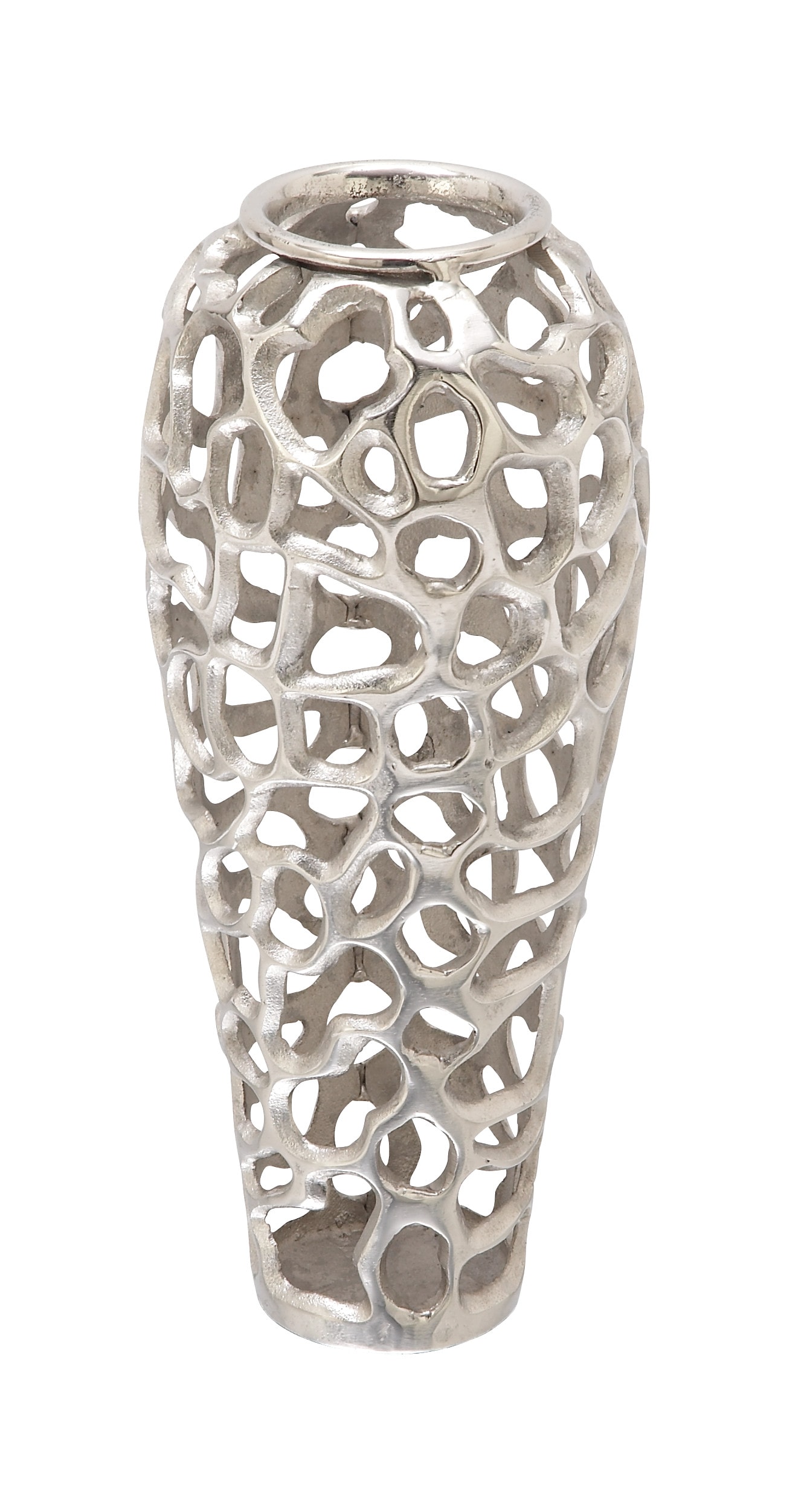 Elegant 19'' Silver Aluminum Bouquet Vase with Hole Design