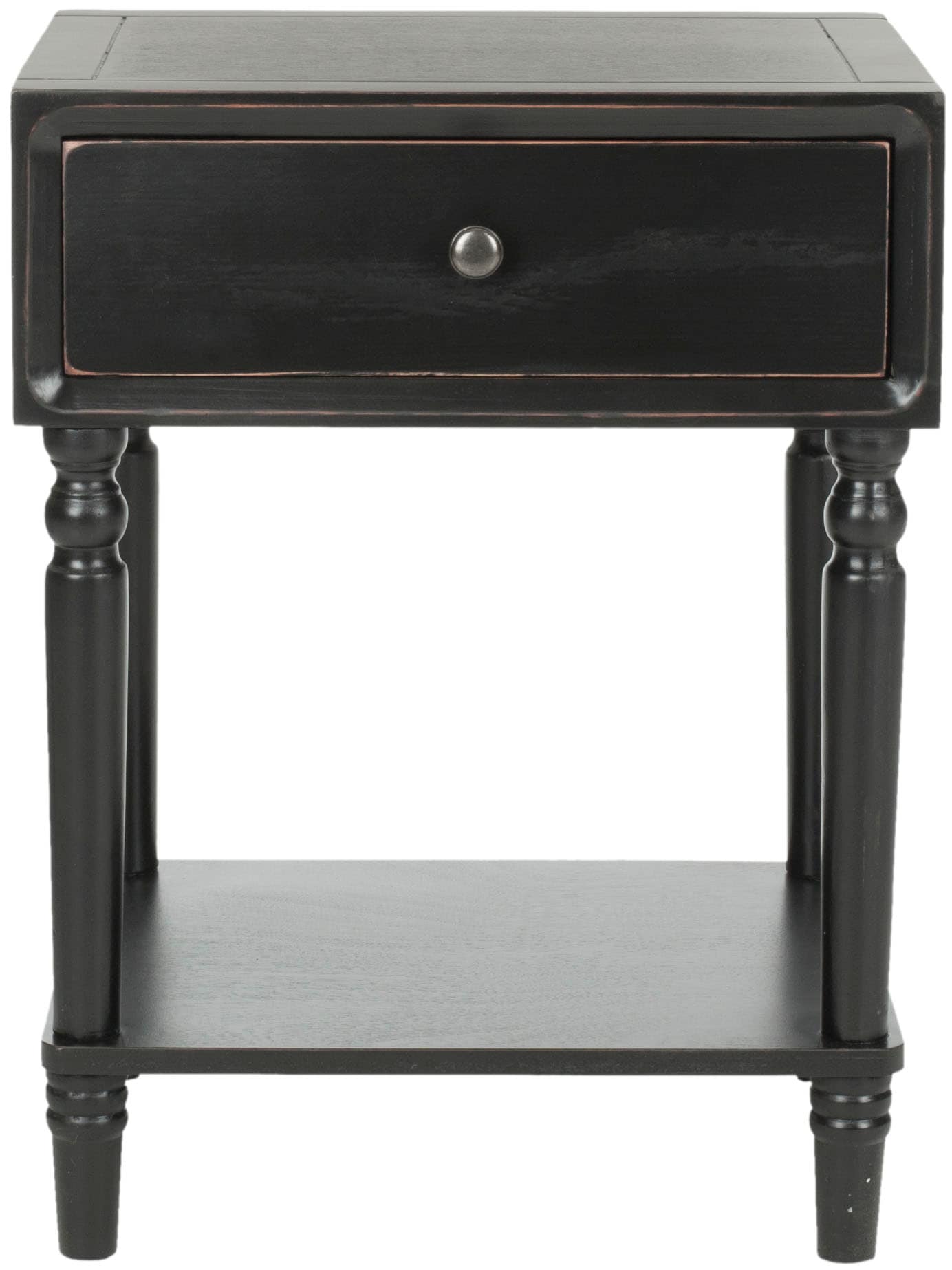 Siobhan Black Pine Wood End Table with Storage