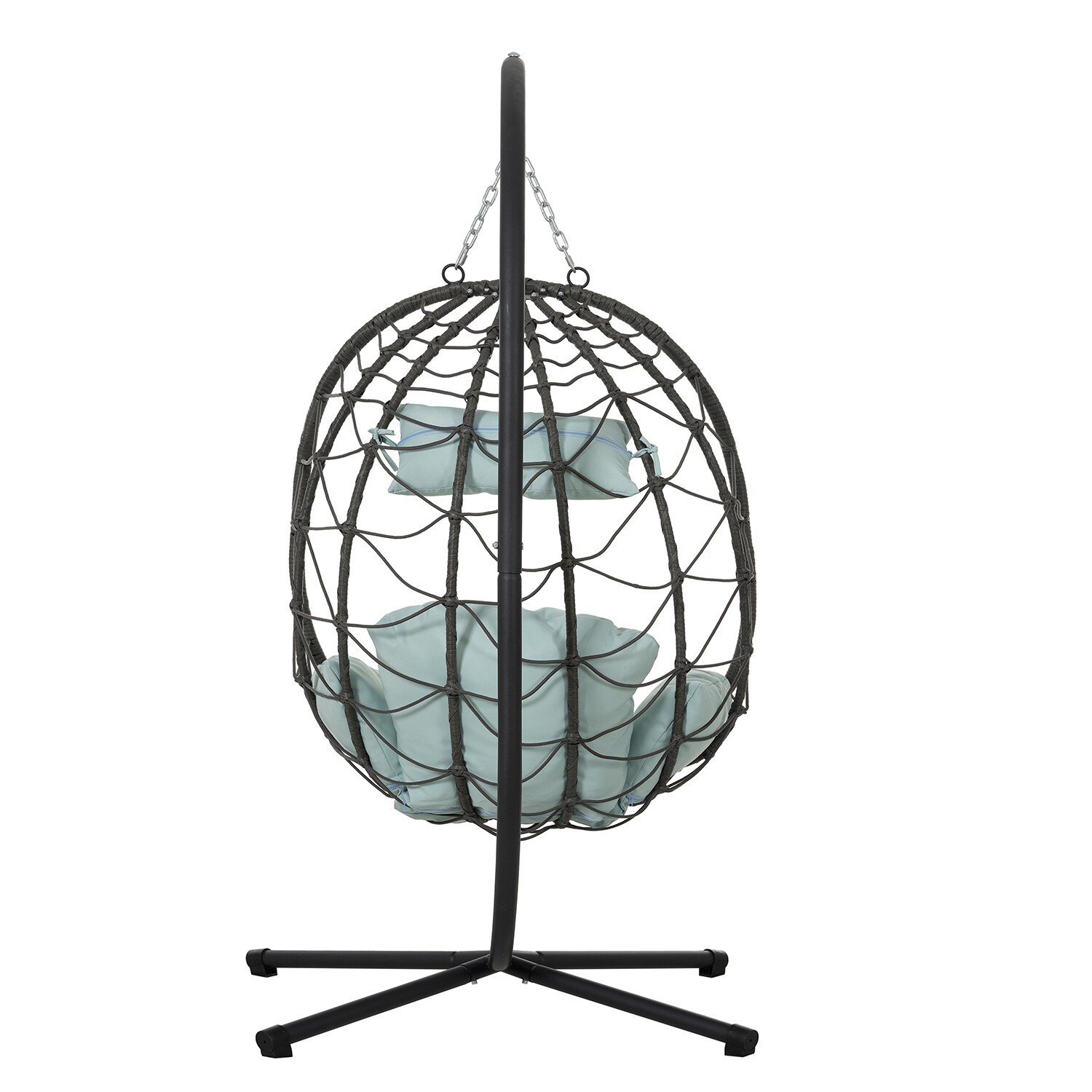 SINOFURN Wicker Gray Steel Frame Hanging Egg Chair with Blue Cushioned ...