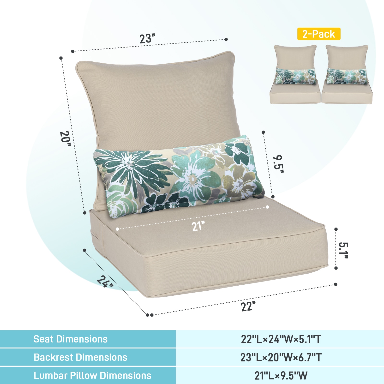 Aoodor A051-PKIKI Patio-Furniture-Cushions - View #3