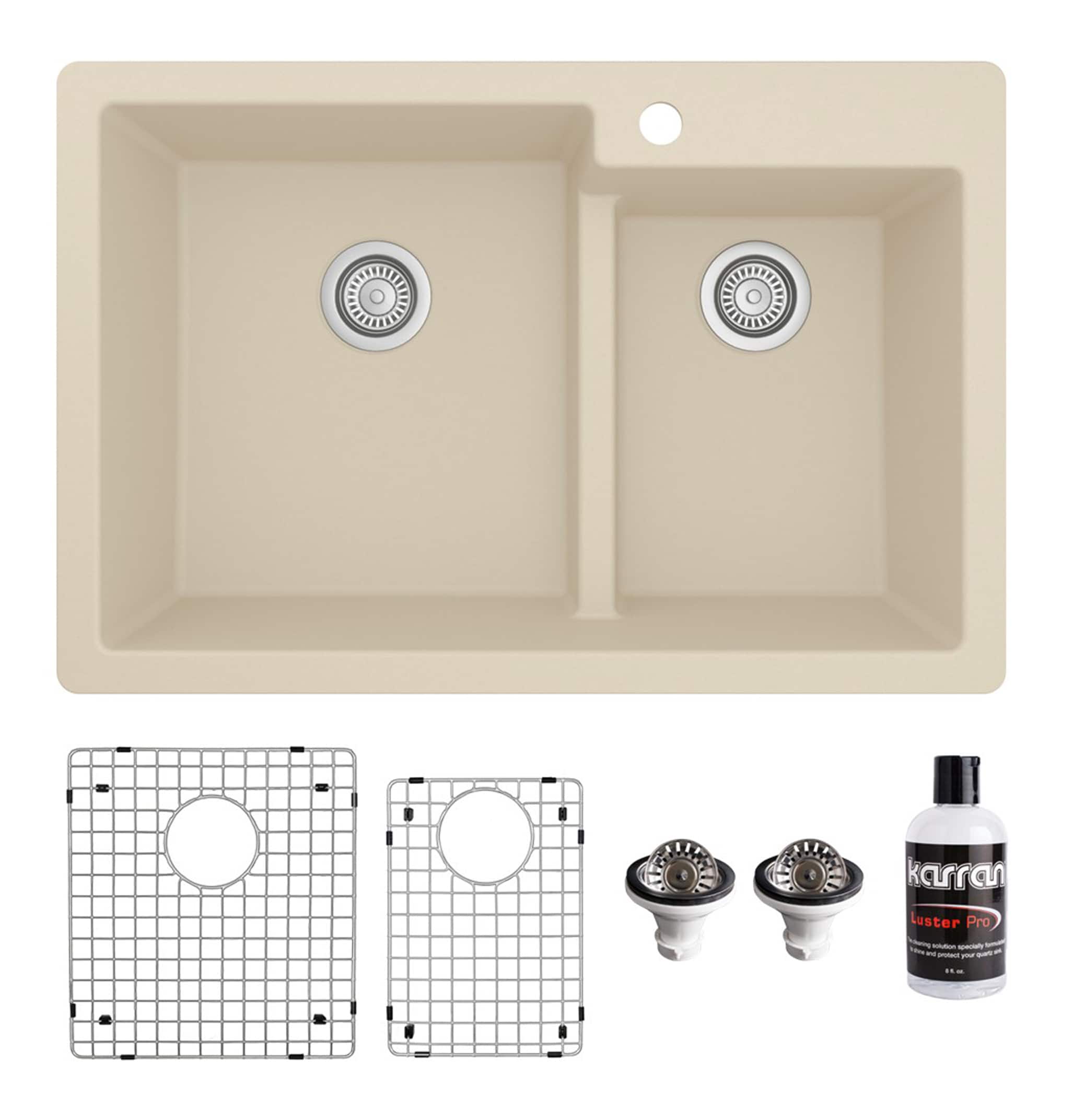 Karran QT-811-BI-PK1 Drop-in or undermount 33-in x 22-in Quartz Double offset bowl Kitchen Sink