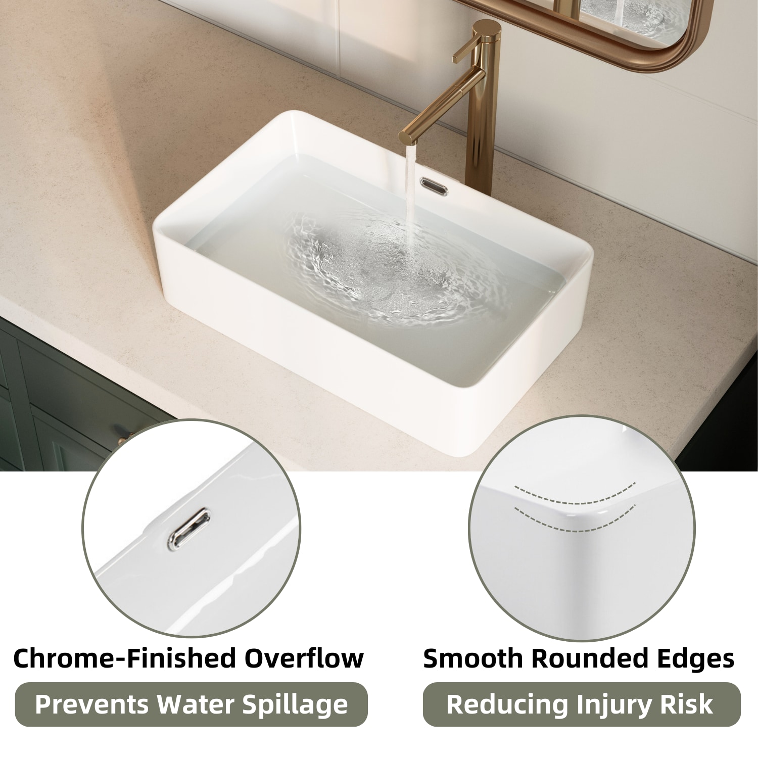 Los Flexi 2213B Ceramic 21.65-in Vessel Rectangular Modern White ...