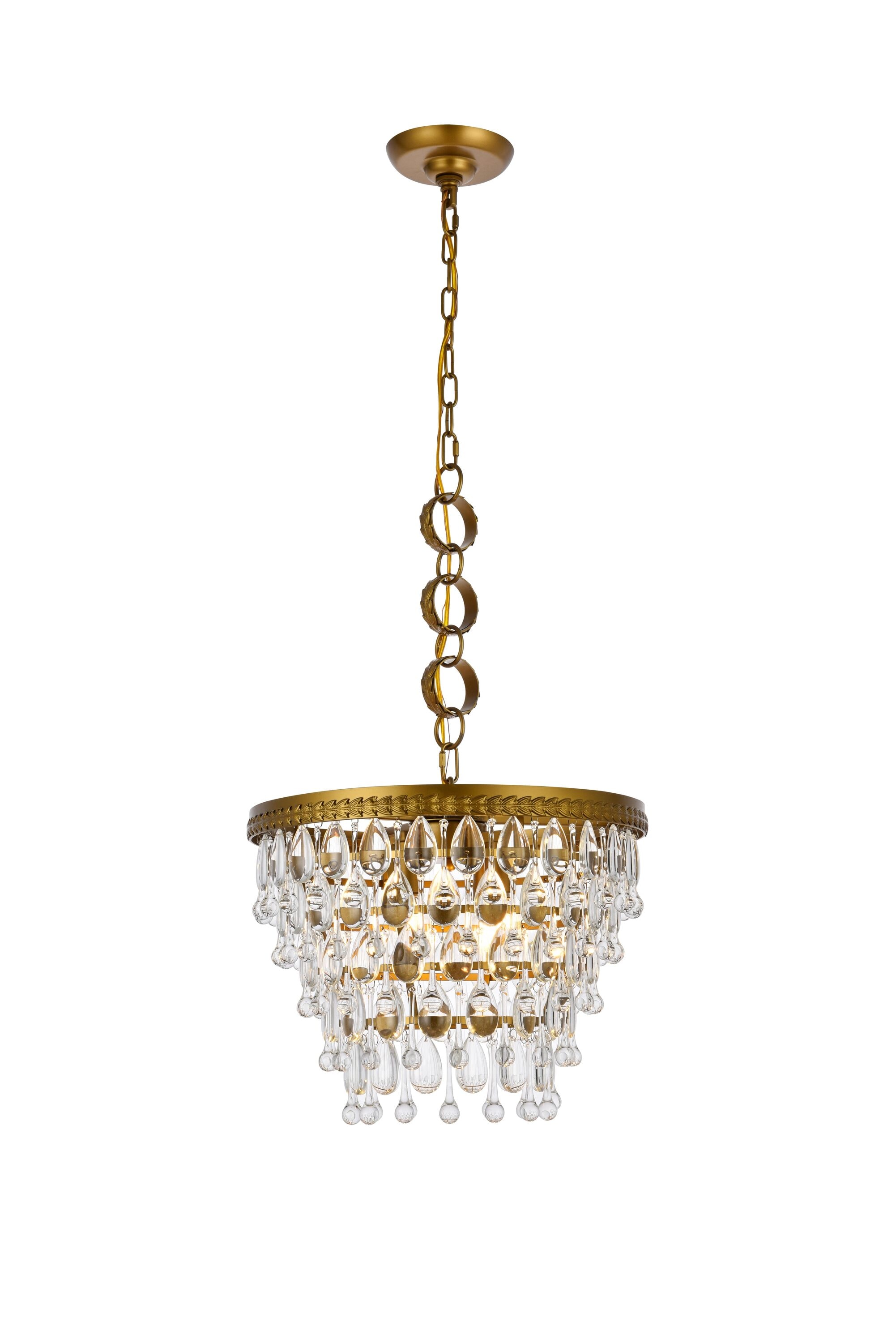 Elegant Decor Home Furnishing 4 -Light Brass Modern/contemporary Crystal Drum Medium Hanging Pendant Light