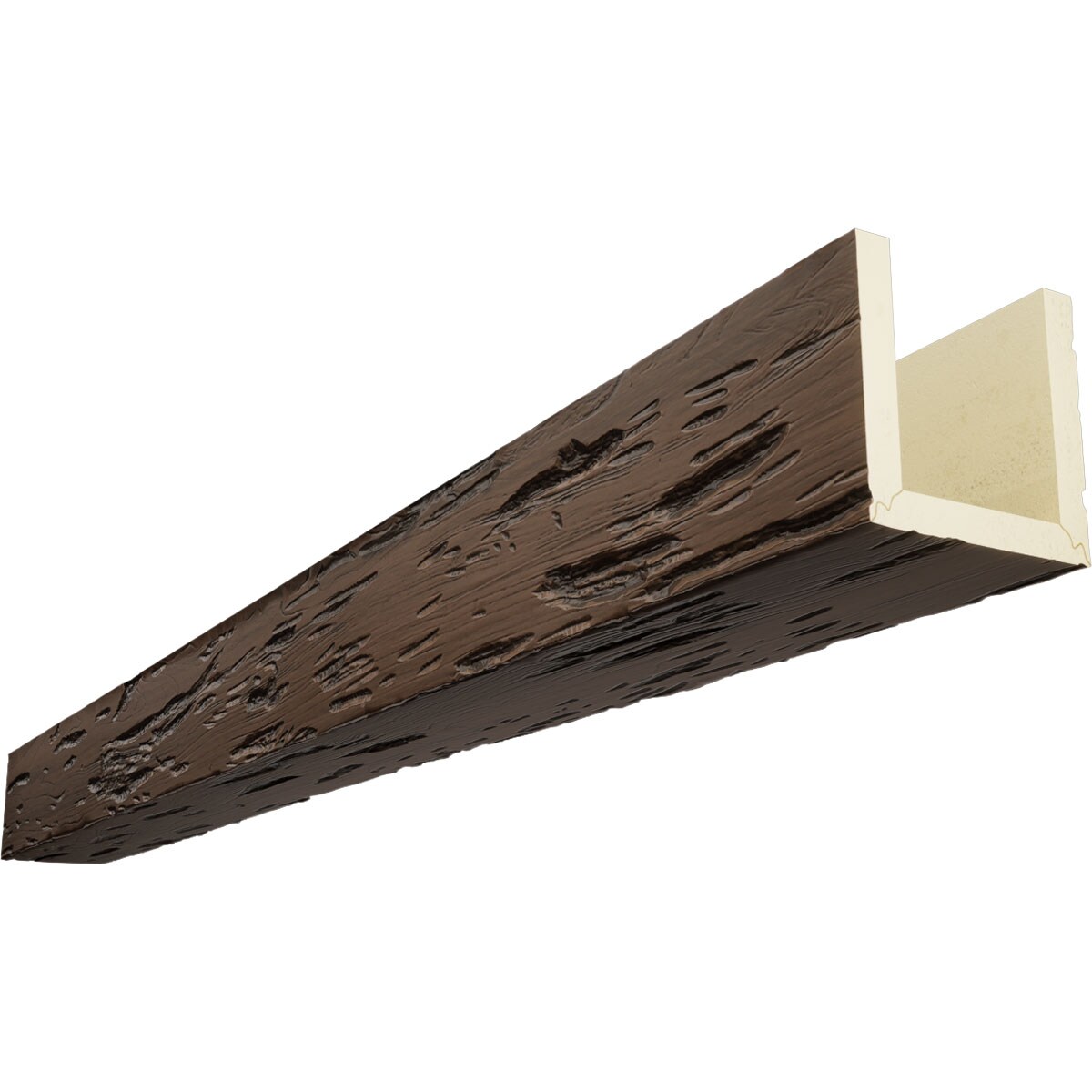 Ekena Millwork BMPC3C0040X040X120ZD 1-in x 4-in x 10-ft Aged Finished Urethane U-Shaped Decorative Beam
