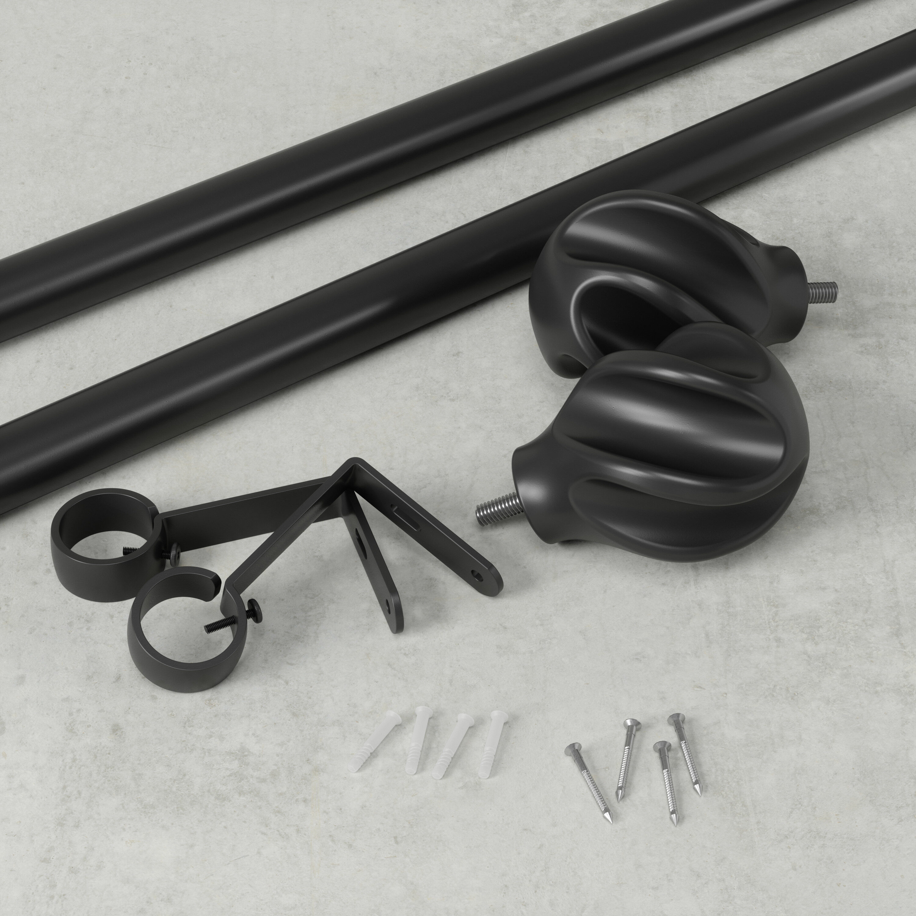 Matte Black Adjustable Steel Curtain Rod with Twirl Finial