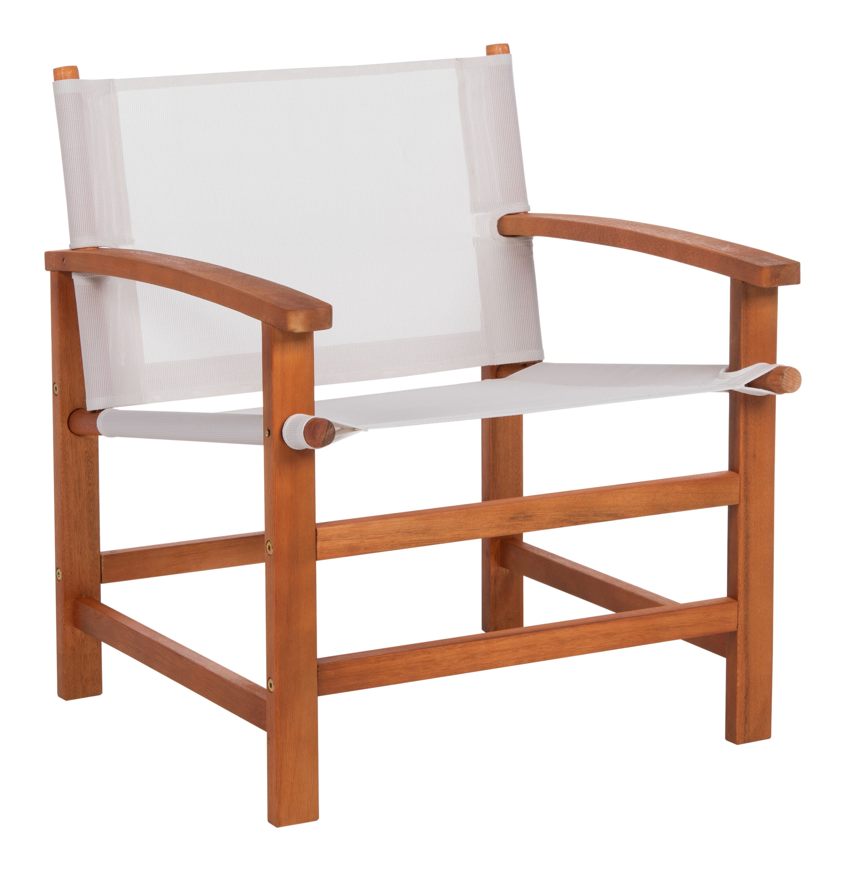 Natural Eucalyptus Wood Outdoor Dining Set with Beige Armchairs