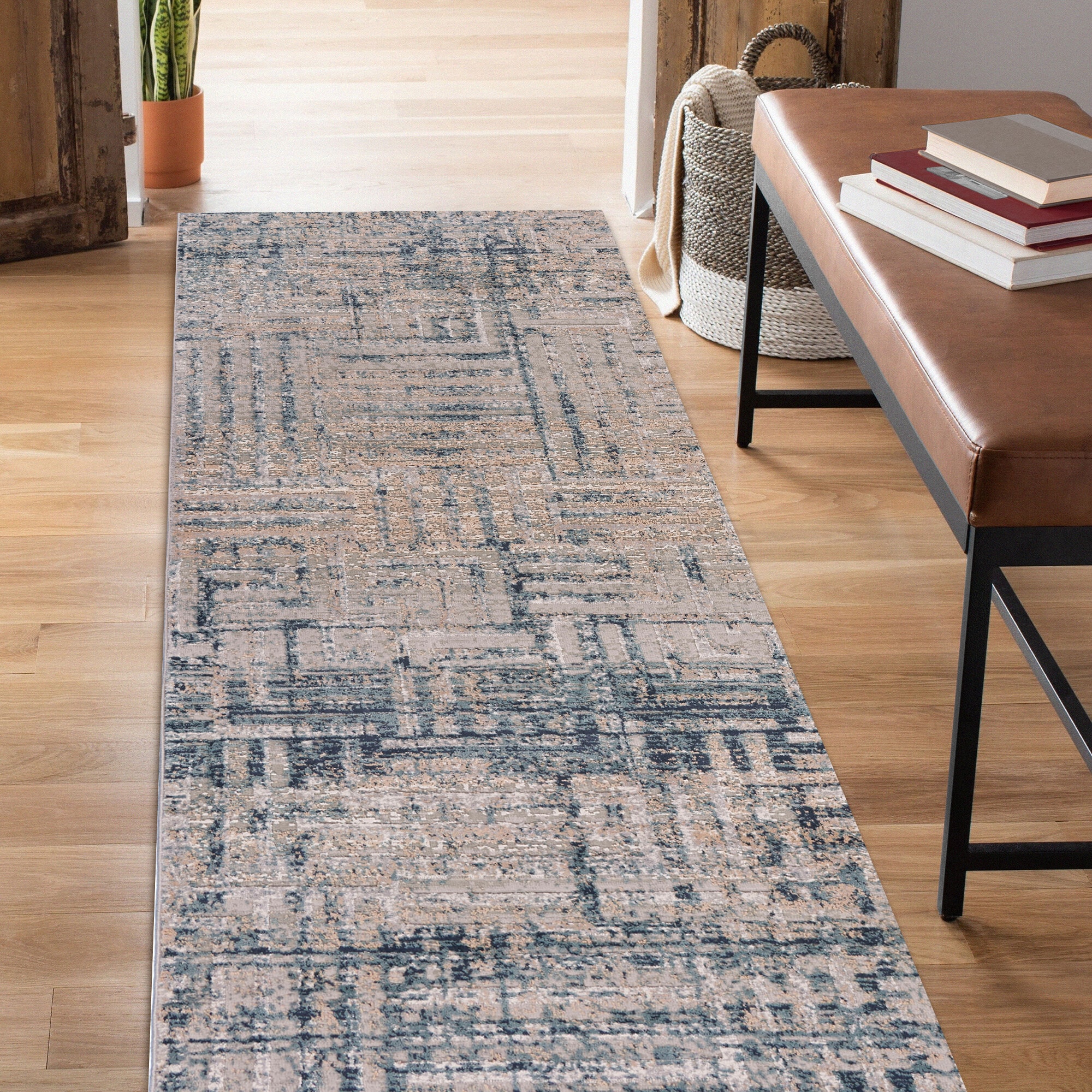LR Home 5691A9084934J8 2 x 7 (ft) Loomed Polyester Cream/Blue/Ivory Rectangular Indoor Abstract Runner rug