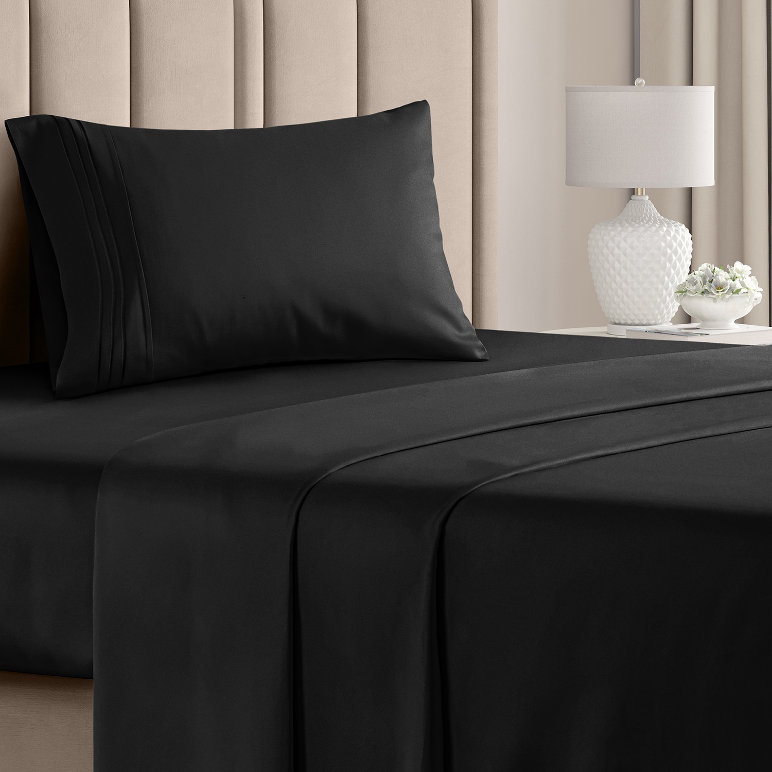 CGK Linens Twin Black Deep Pocket 3-Piece Sheet Set