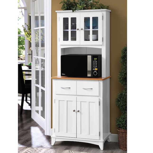 Cherry Microwave Storage Stand, Tall Kitchen Pantry Microwave Storage Cabinet