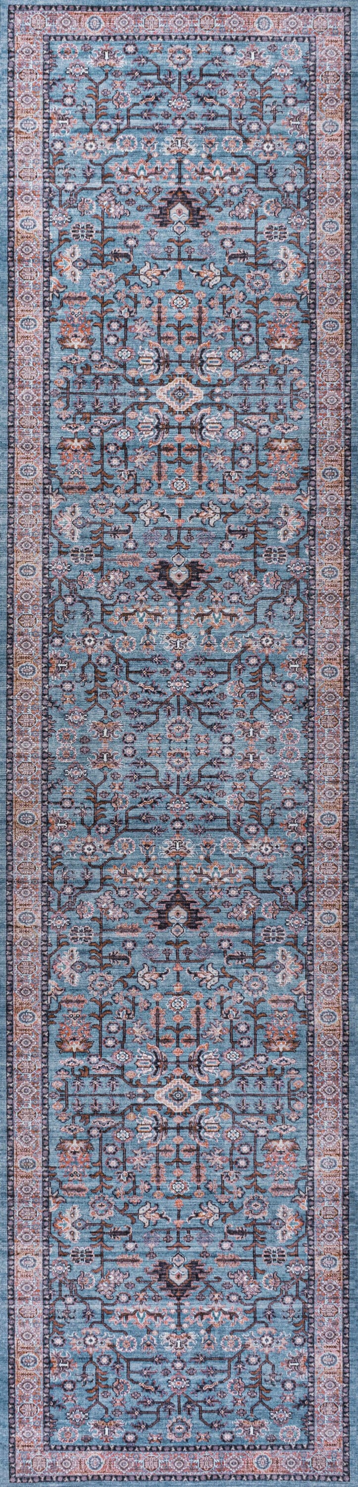 Kemer Persian-Inspired Washable Blue/Red/Brown Runner Rug 2' X 8'