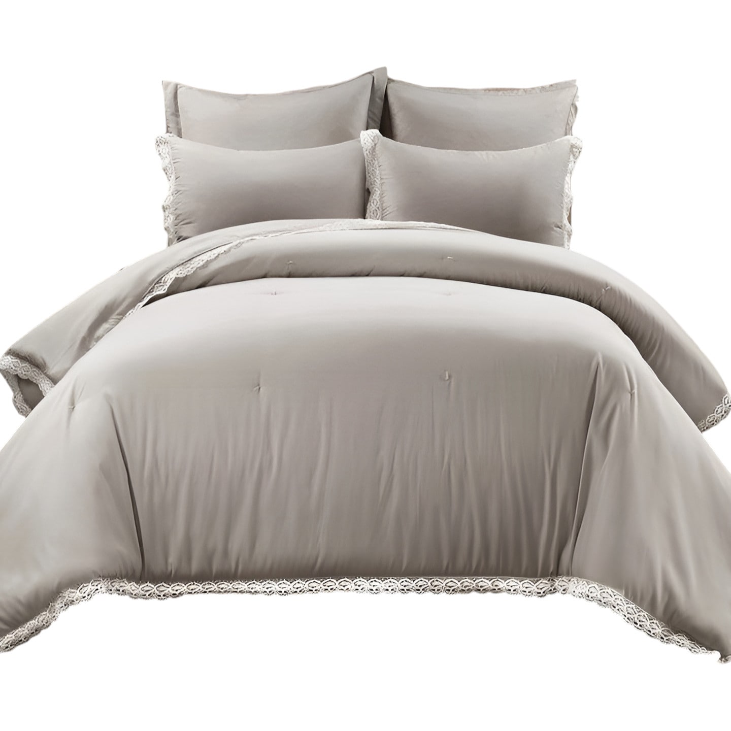 Slickblue D-FR-GRLDK695233 5-Piece Gray- King- Full/Queen- Lightweight Comforter Set with Lace Trim for Bedroom