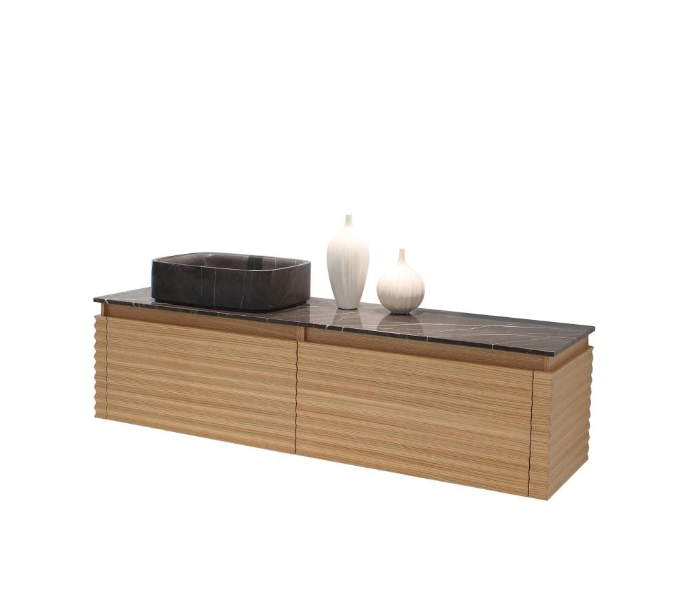 CARTISAN DESIGN VAOCAMA60WMLS Orcus 60-in Maple Single Sink Floating Bathroom Vanity with Black Forest Quartz Top