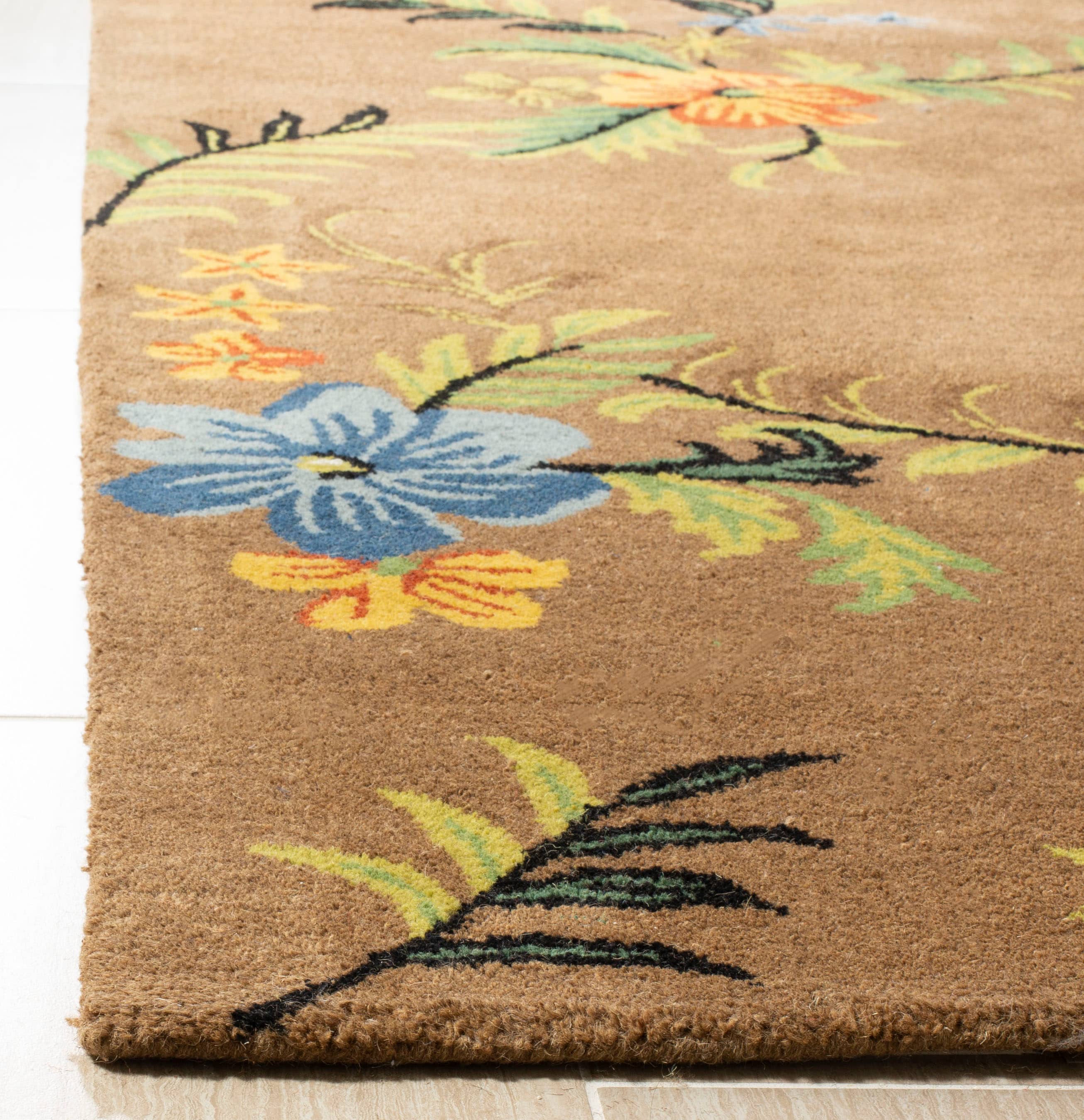 Handmade Tufted Floral Brown Wool Area Rug