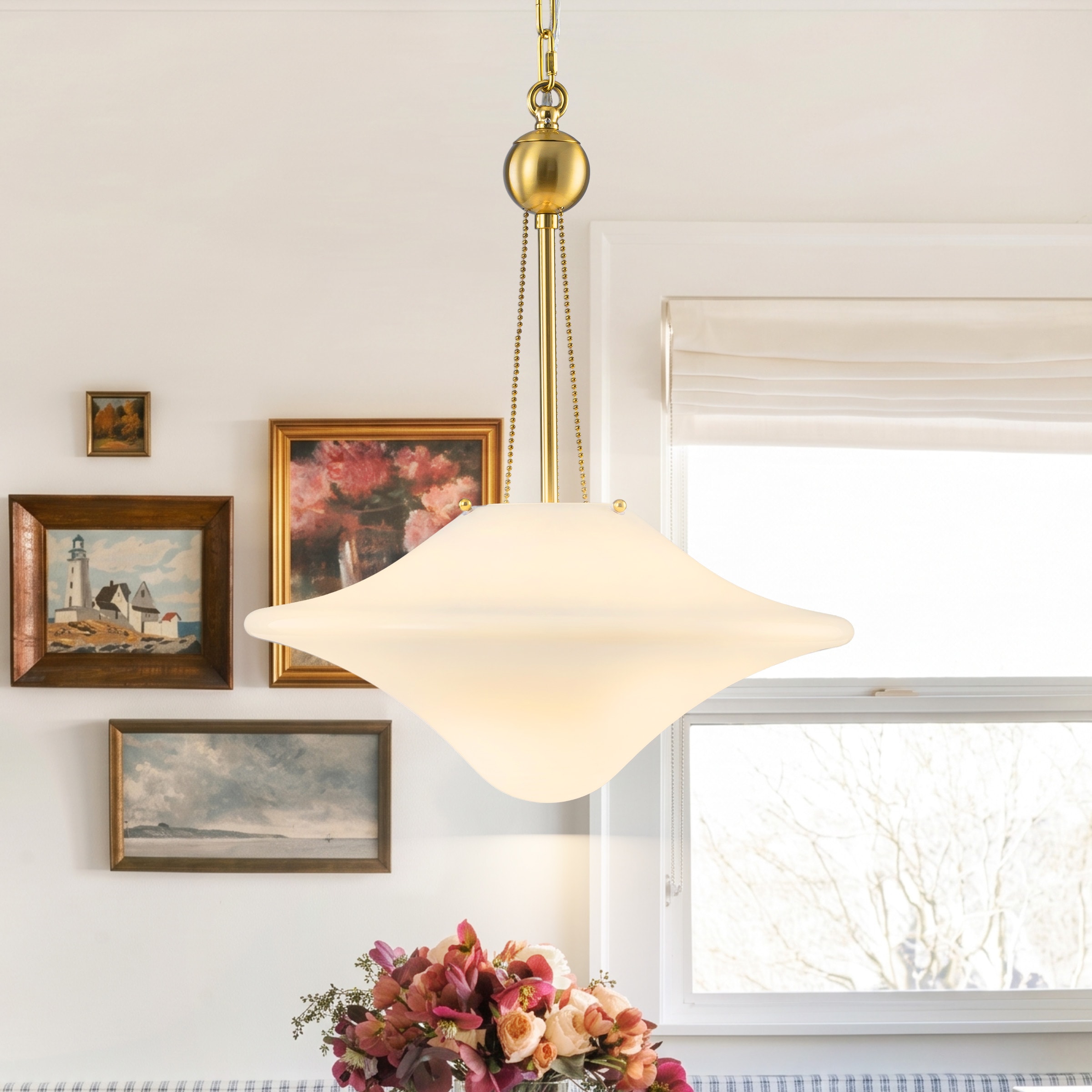 LLHZSY 1 -Light Gold French country/cottage Frosted glass Geometric Hanging Pendant Light