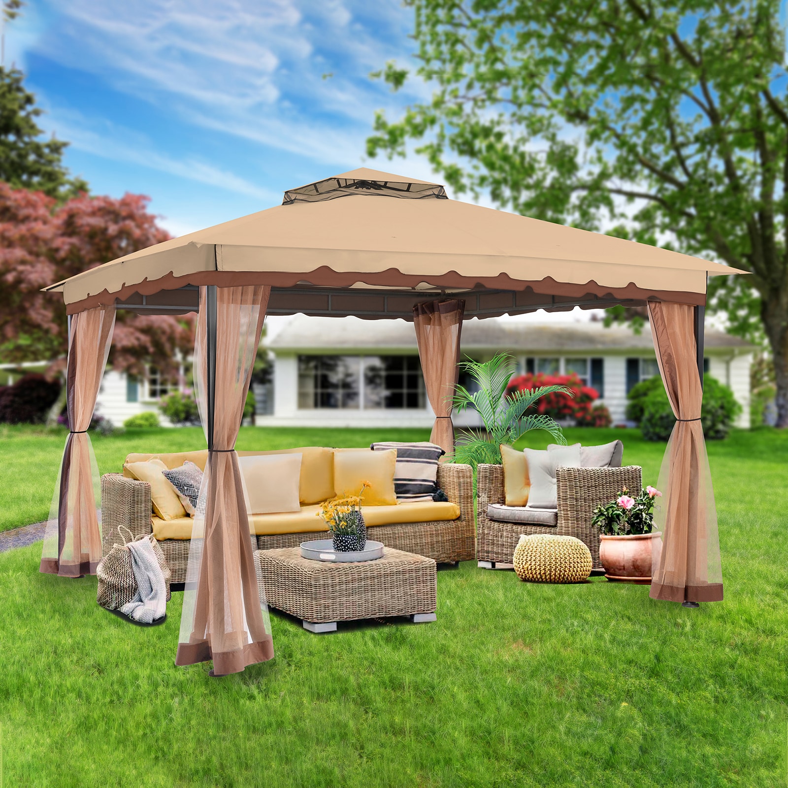 StarEcho ZP02-KHAKI Wood-Resin-Gazebos - View #7