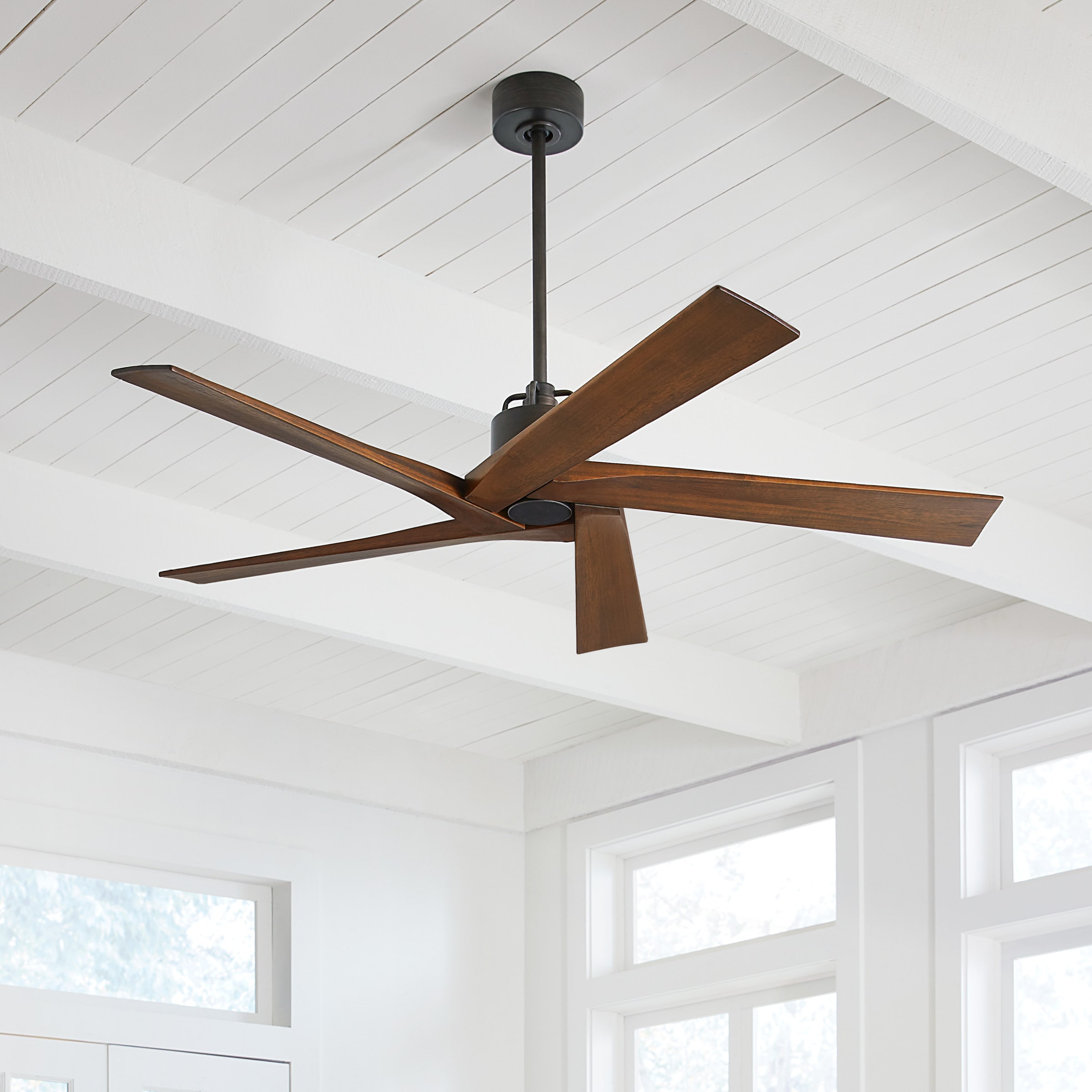 Generation Lighting 5ASPR56AGP Aspen 56-in Outdoor Aged Pewter with Dark Walnut Blades Ceiling Fan With Light - Remote Included ( 5 -Blade )