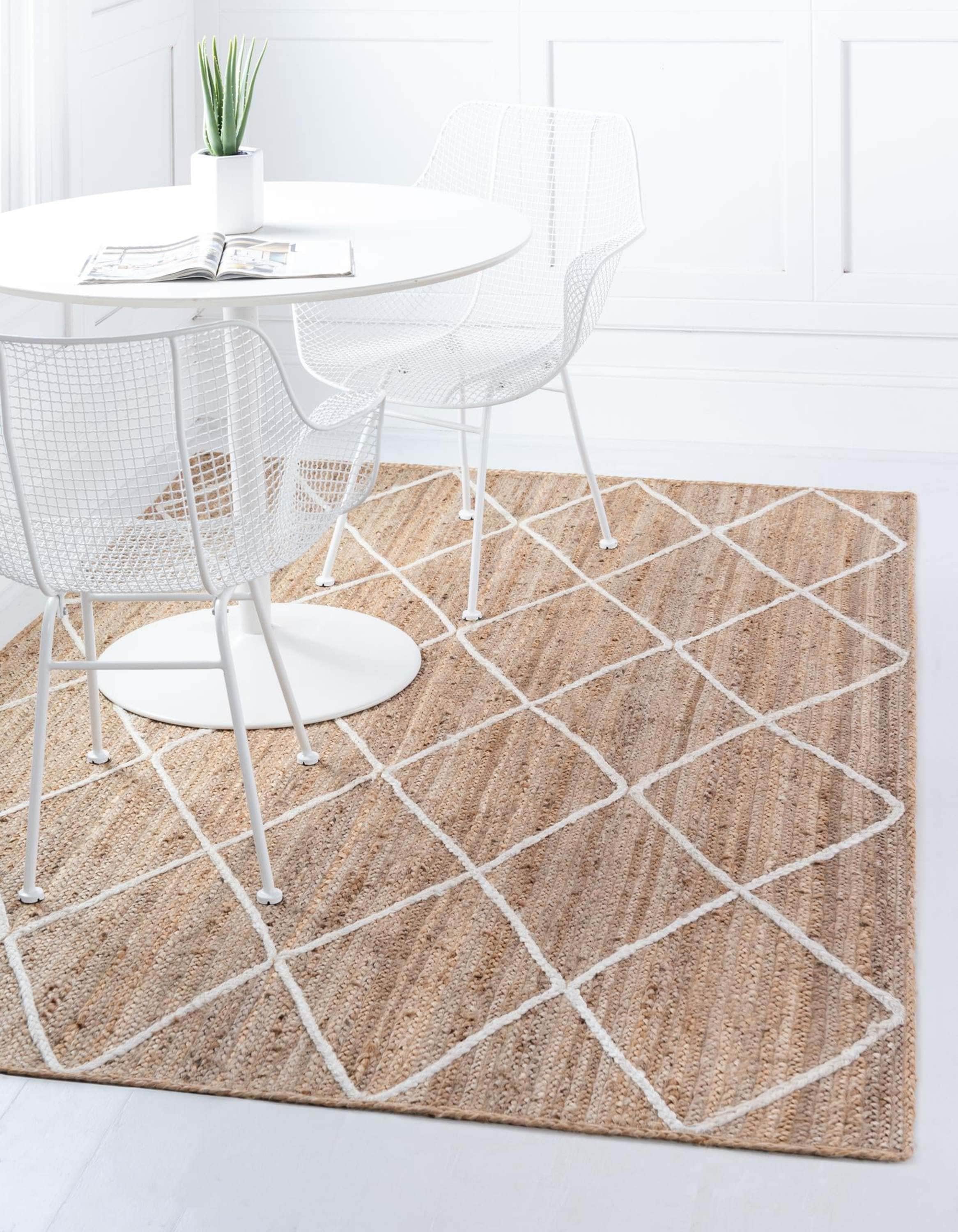 Unique Loom 3146847 Braided Jute 5 x 8 (ft) Braided Jute White Rectangular Indoor Solid Area rug