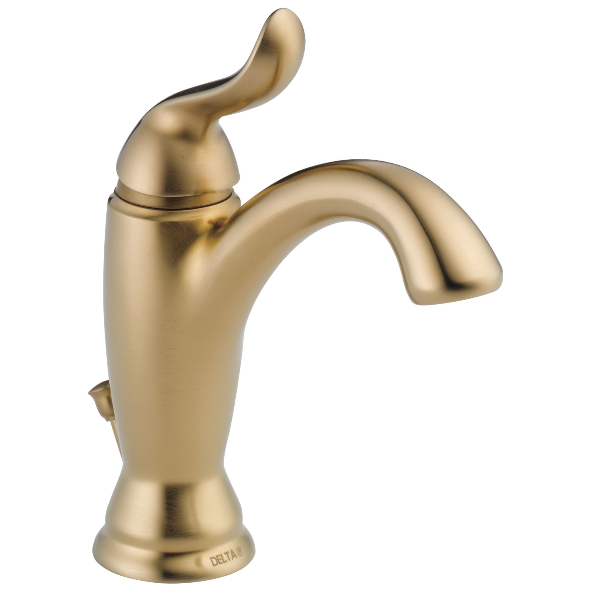 Delta 594-CZMPU-DST Linden Champagne Bronze 4-in centerset 1-handle WaterSense Mid-arc Residential Handle Bathroom Sink Faucet with Drain with Deck Plate