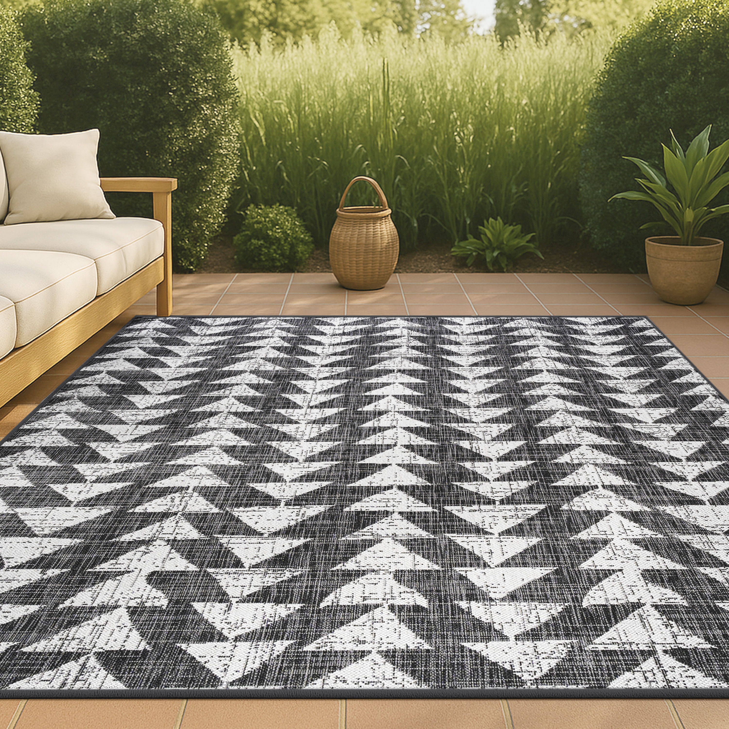 JONATHAN  Y SMB126E-3 Santa Monica Andratx Tribal 3 x 5 (ft) Loomed Polypropylene Black/Ivory Rectangular Indoor/Outdoor Geometric Bohemian/Eclectic Area rug