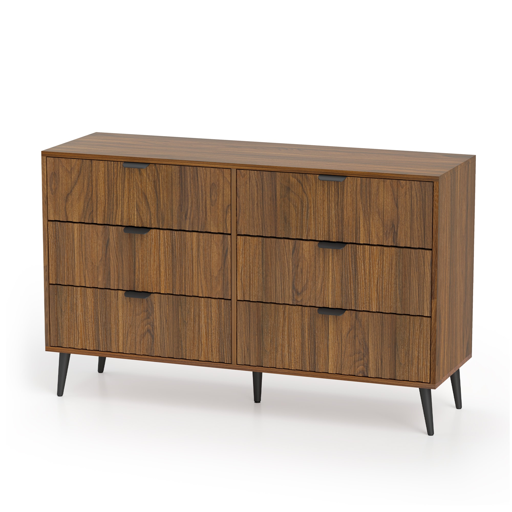 Dark Brown Finished Wood 6-Drawer Rectangular Dresser