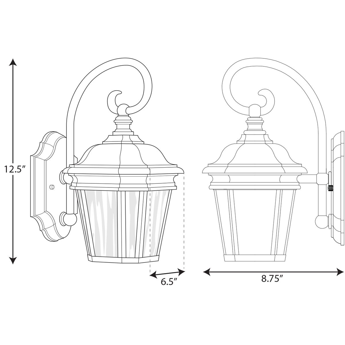 Black Aluminum Outdoor Wall Lantern with Etched White Glass Shade