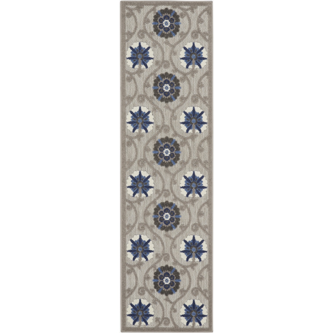 HomeRoots 4000384979 2 x 6 (ft) Polypropylene Grey Blue Rectangular Indoor/Outdoor Floral Runner rug