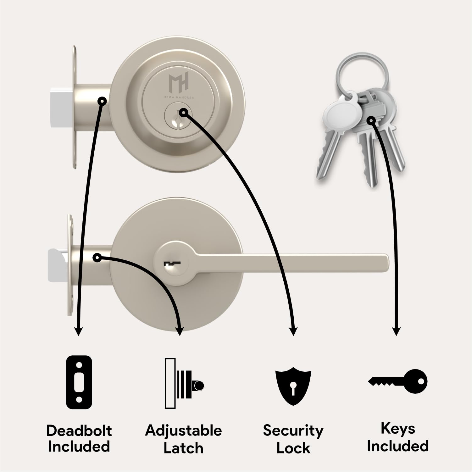 Mega Handles Ralph Entry Door Handle and Deadbolt Lock - 1 Pack ...