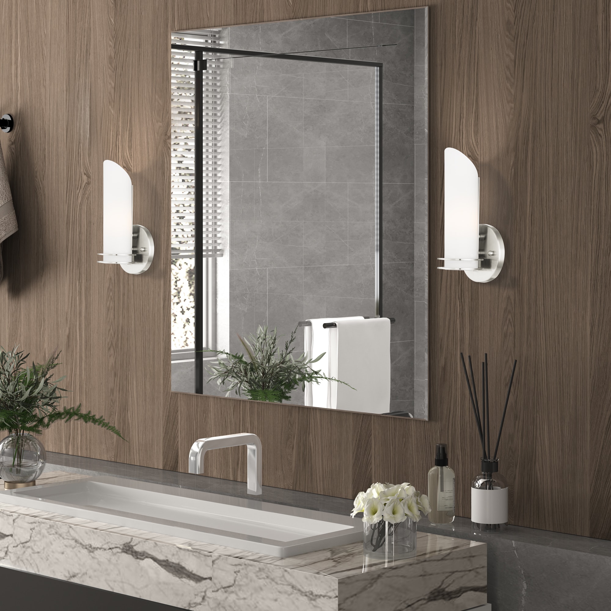 Elegant Brushed Nickel Vanity Wall Sconce with Satin Opal White Glass