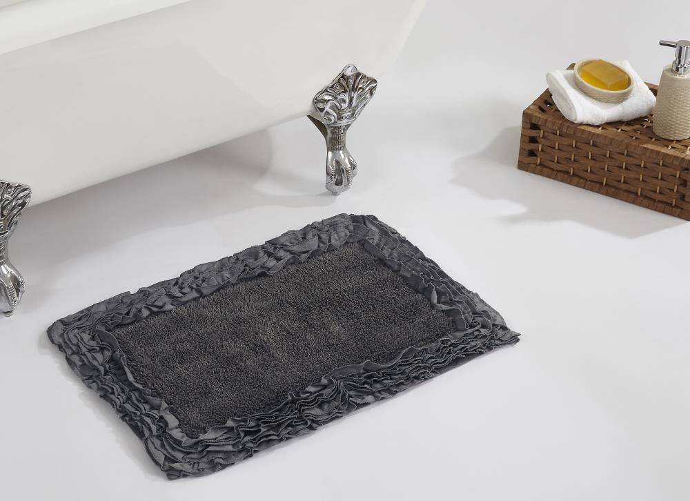 Better Trends Shaggy Border Bath Rug 24-in x 40-in Grey Cotton