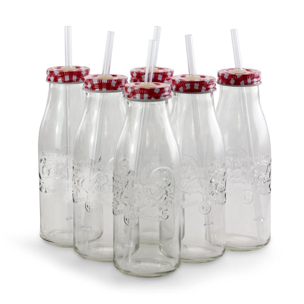 Wholesale 15oz Glass Milk Bottle with Straw CLEAR BOTTLE WITH ASSORTED  COLOR LIDS