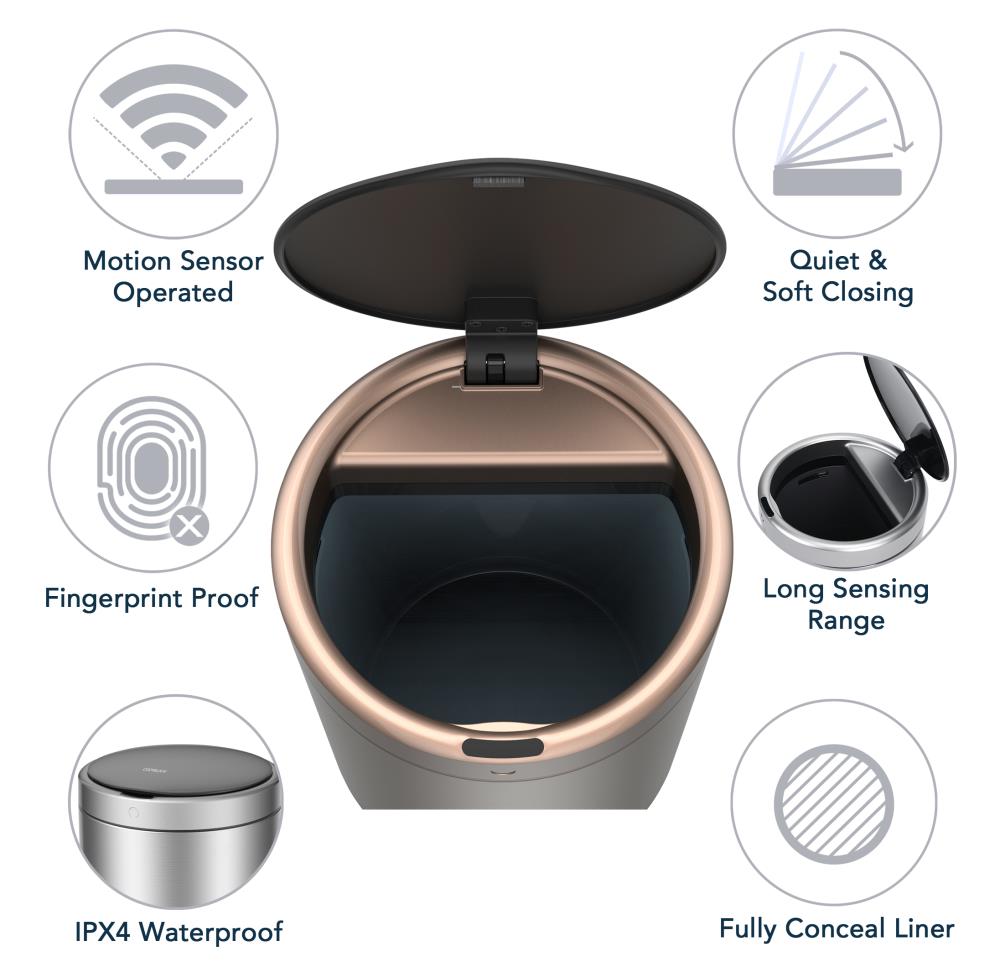 eModernDecor 2.4-Gallons Rose Gold Steel Touchless Kitchen Trash Can with  Lid Outdoor in the Trash Cans department at