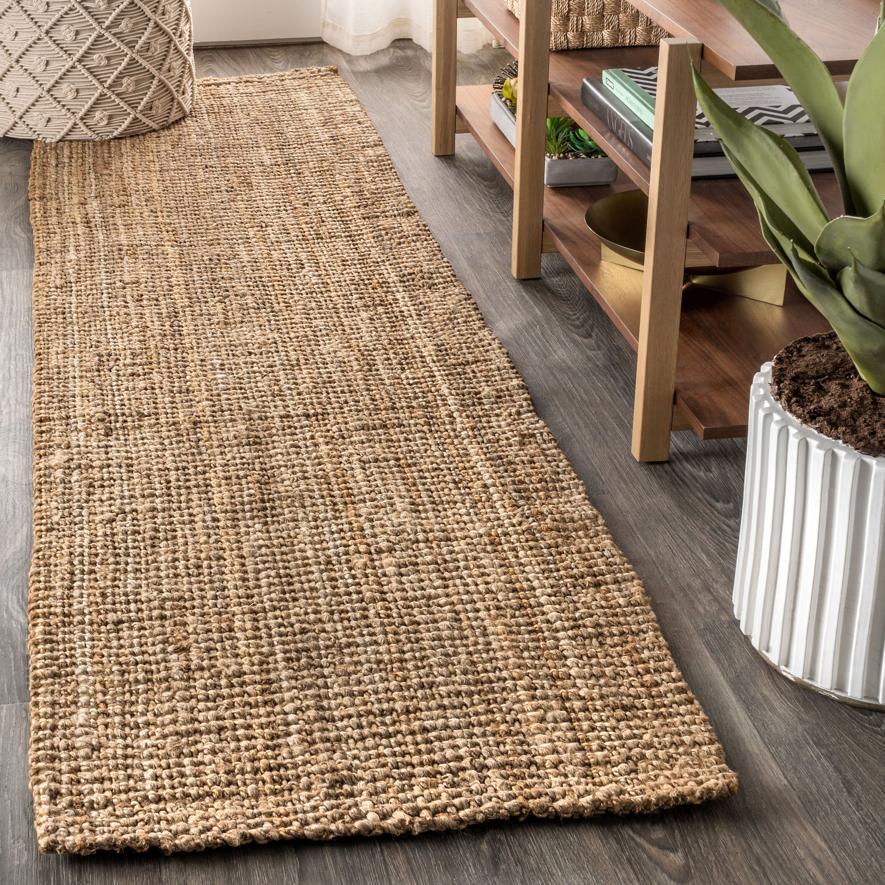 JONATHAN  Y NRF102A-212 NATURAL FIBER Pata Fringe 2 x 12 (ft) Flatweave Jute Natural Rectangular Indoor Solid Bohemian/Eclectic Runner rug