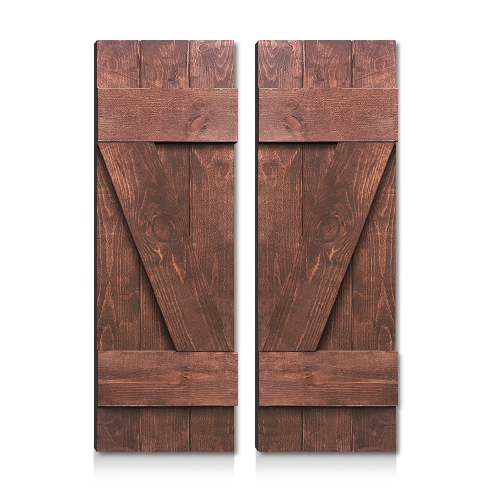CALHOME SHU-Z-W24-H42-BT(2) 42-in W x 42-in H Walnut Farmhouse Z-bar Wood Exterior Shutters (2-Pack)