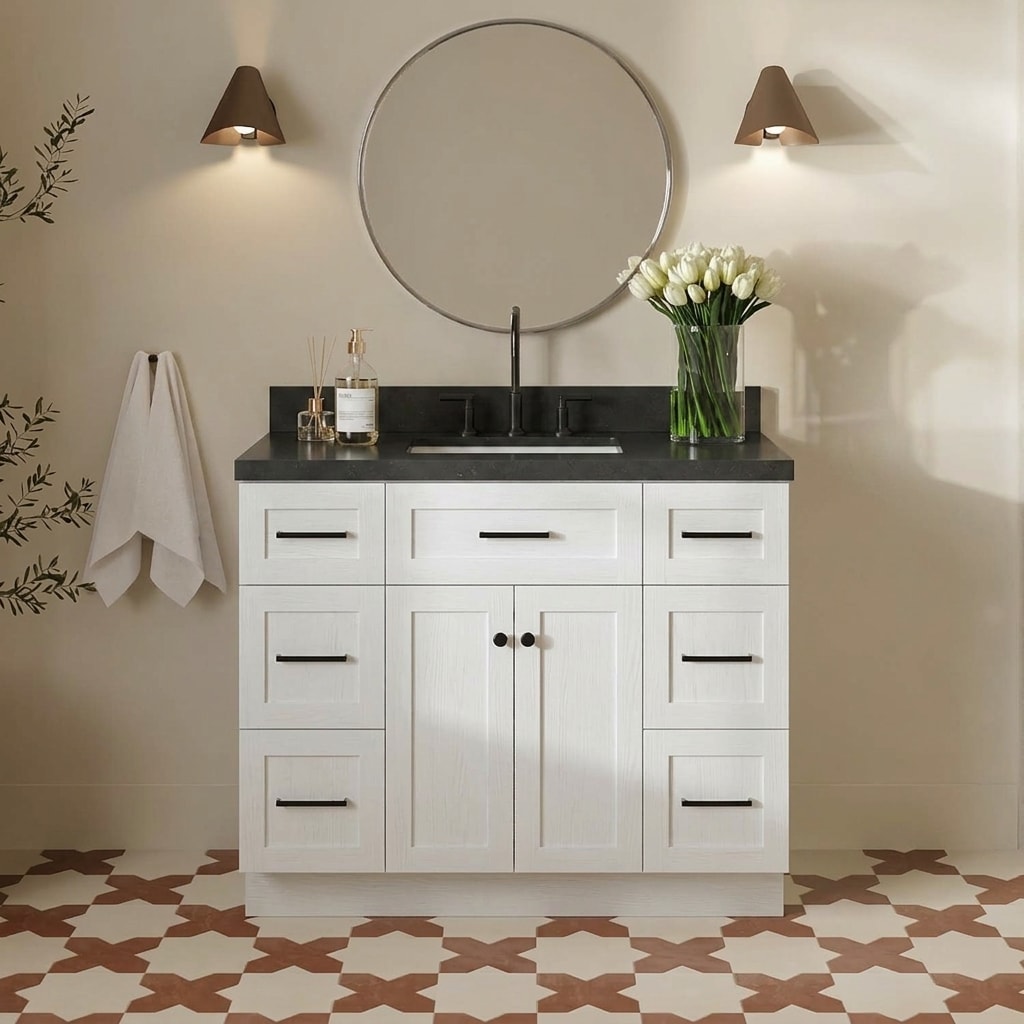 ARIEL Henley 42-in White Undermount Single Sink Bathroom Vanity with Carbon Black Quartz Quartz Top