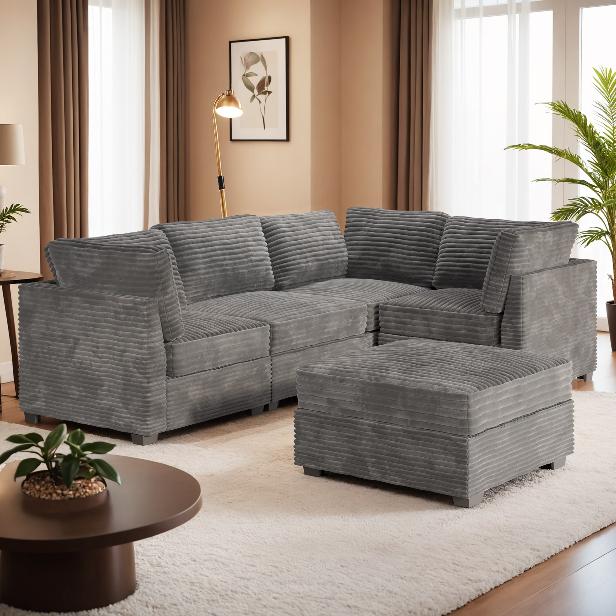 Ovios OYOYO910-J 98.04-Inches Modern Gray Sectional
