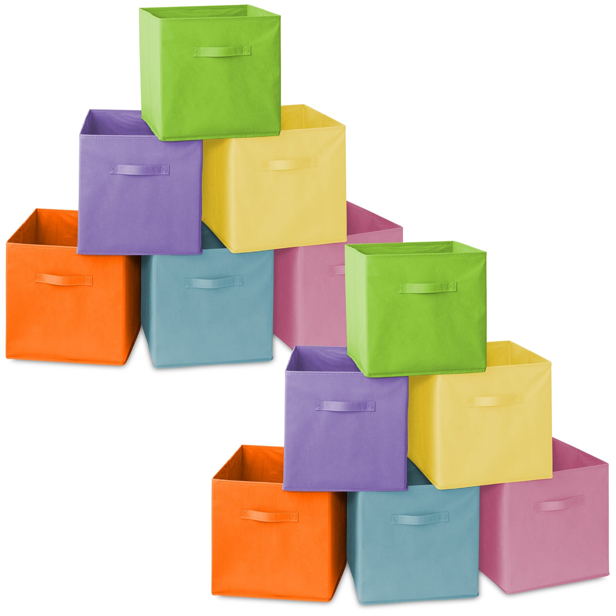 Casafield 13CC-M005-2. (Set of 12) Collapsible Fabric Cubes - 13-in Storage Bins - Multicolor