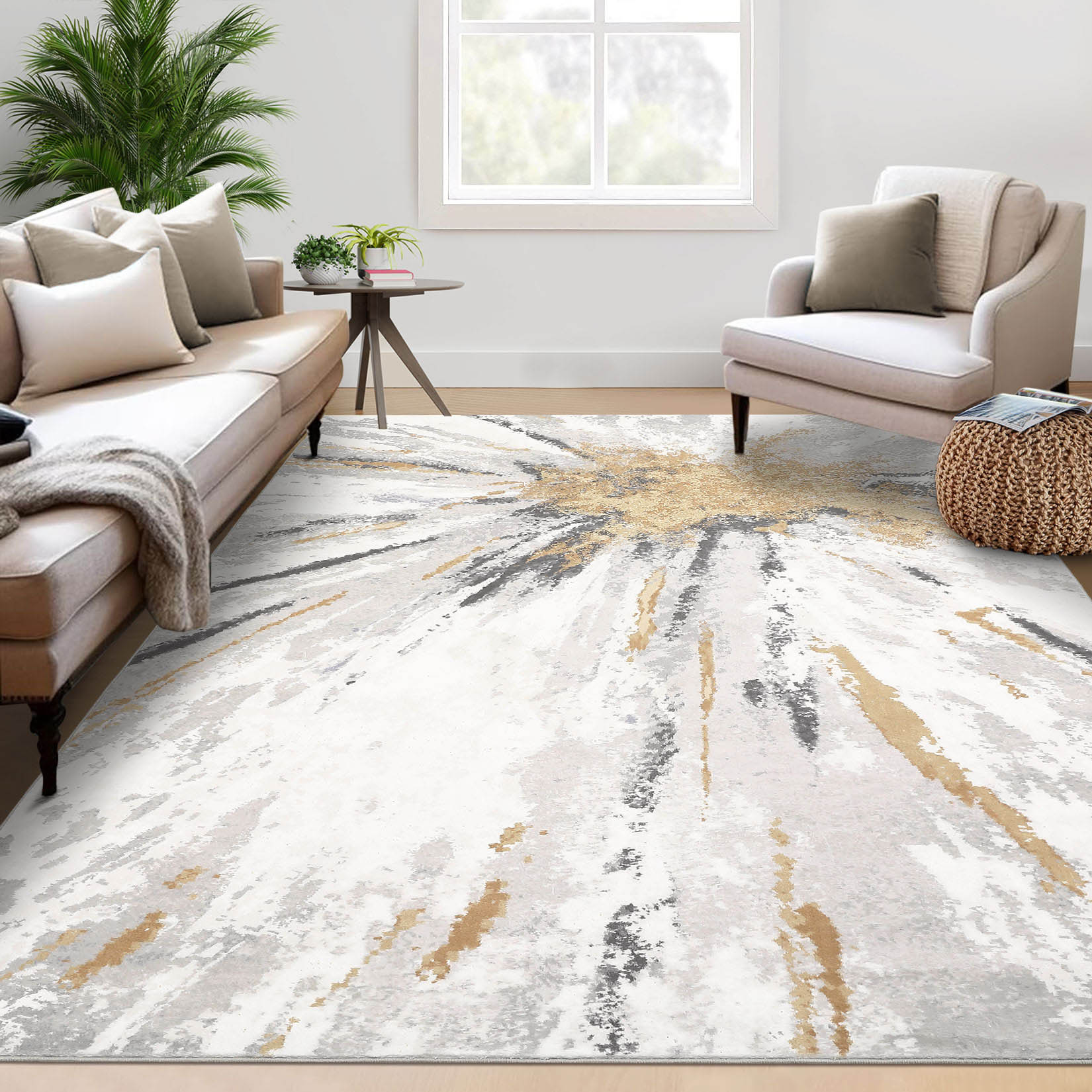 Garvee YXY-LO-PHO-15B1MKRS 5 x 7 (ft) Loomed Polyester Yellow Rectangular Indoor Abstract Mid-Century Modern Machine washable Area rug